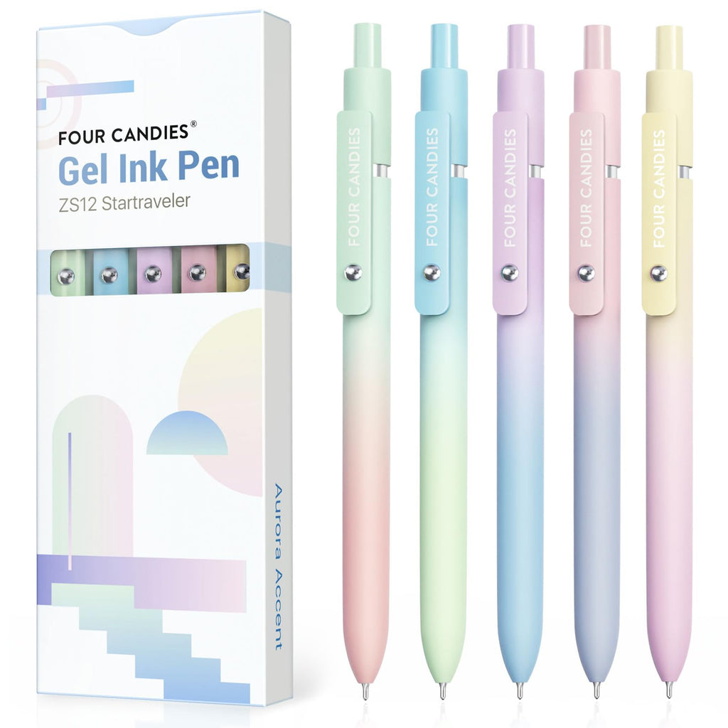 Four Candies Gel Pens, 5 Pcs 0.7mm Quick Dry Black Ink Pens Fine Point Smooth Writing High-End Series Unique Pens, Fun Pretty Cute Pens Gifts (Gradient)