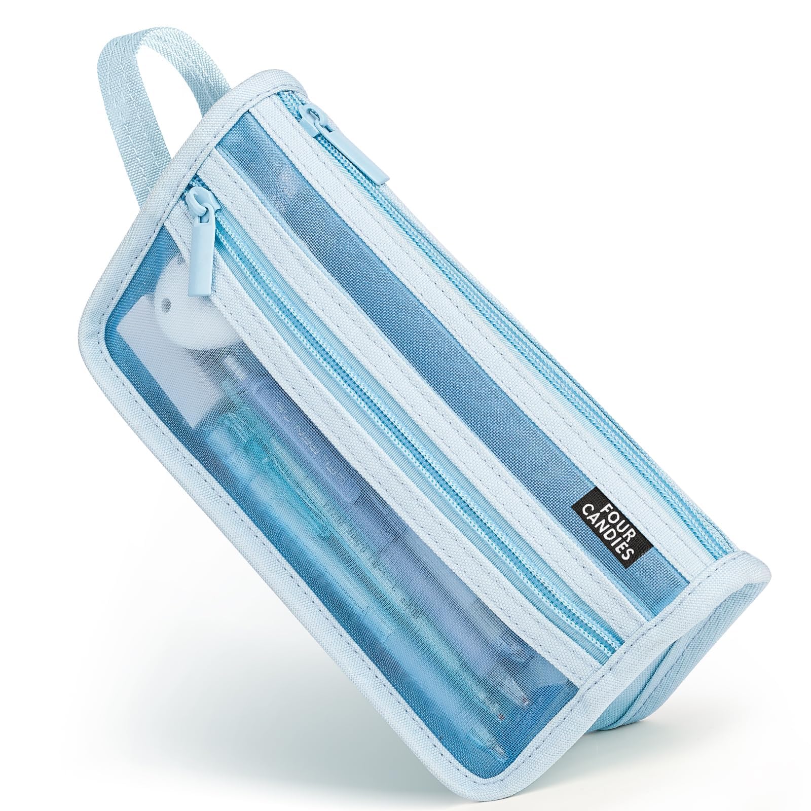 Four Candies Large Capacity Pencil Case, Pencil Case with Zipper, Organized Pencil Cases for Adults, Handheld Pen Bag, Portable Cute Pencil Case, School Supplies for Kids Girls,Blue