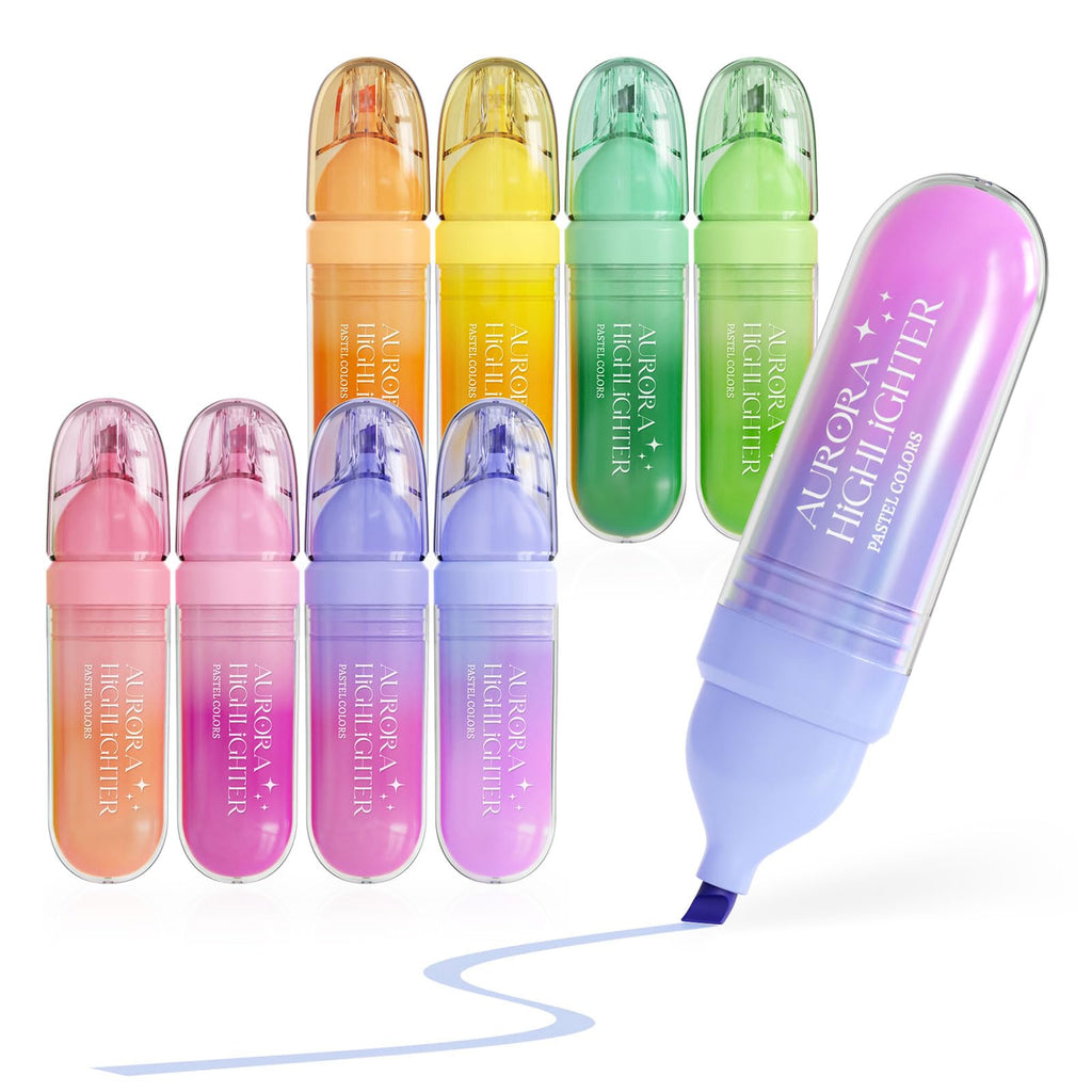 Four Candies 8 Pcs Highlighters Assorted Colors, Cute Pastel Highlighter Set, Dry Quickly, Soft Chisel Tip, Bible Highlighter for No Bleed, Back to School Supplies，Aesthetic Highlighters for Office