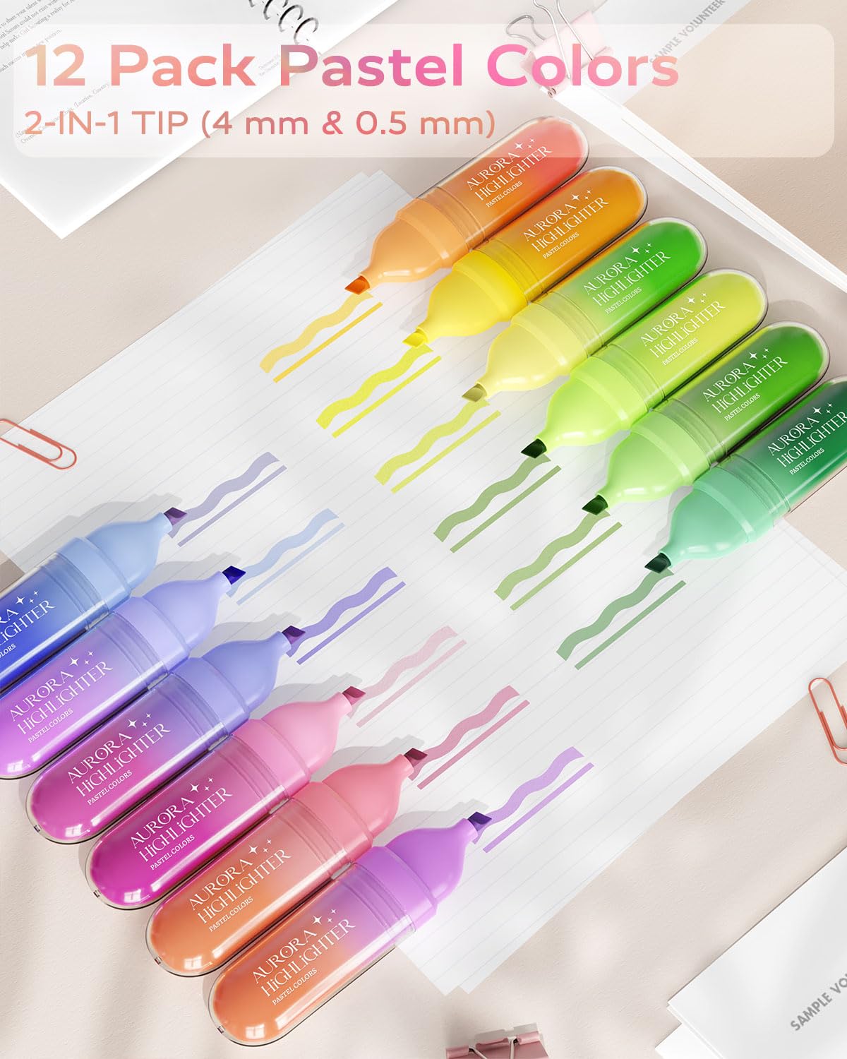 Four Candies 12 Pcs Highlighters Assorted Colors, Cute Pastel Highlighter Set, Dry Quickly, Soft Chisel Tip, Assorted Colors Bible Highlighter for No Bleed, Aesthetic Highlighters