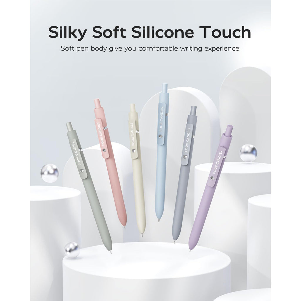 Four Candies Gel Pens, 6 Pcs 0.5mm Quick Dry Black Ink Pens Fine Point Smooth Writing, High-End Series Unique Pens, Pretty Cute Pens, Gifts (Morandi)