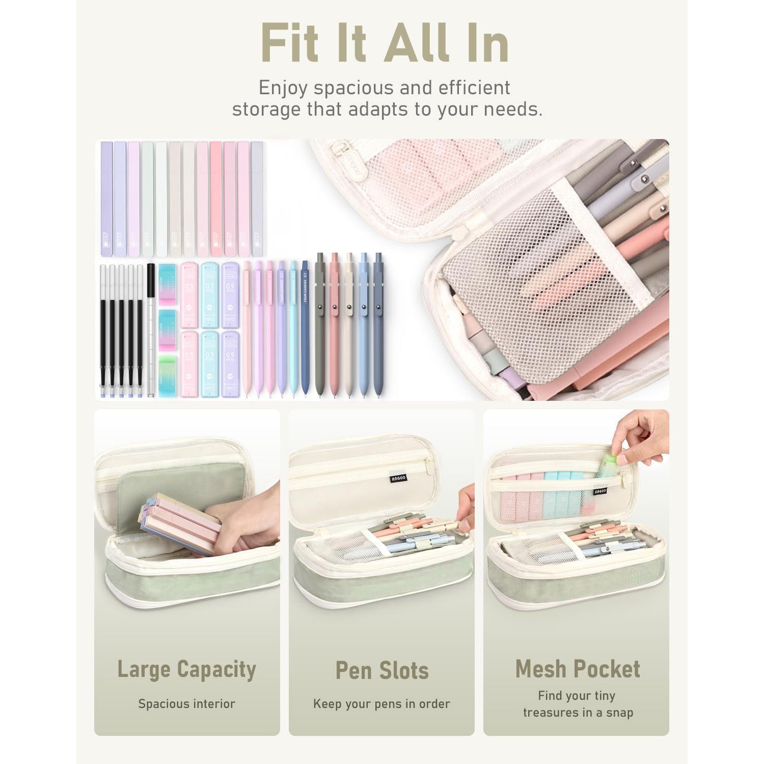 Four Candies 39 PCS, 12 Highlighters, 5 Black Gel Pens, 6 Mechanical Pencil Set 0.5 & 0.7 mm for Stationary College Essentials (Green)