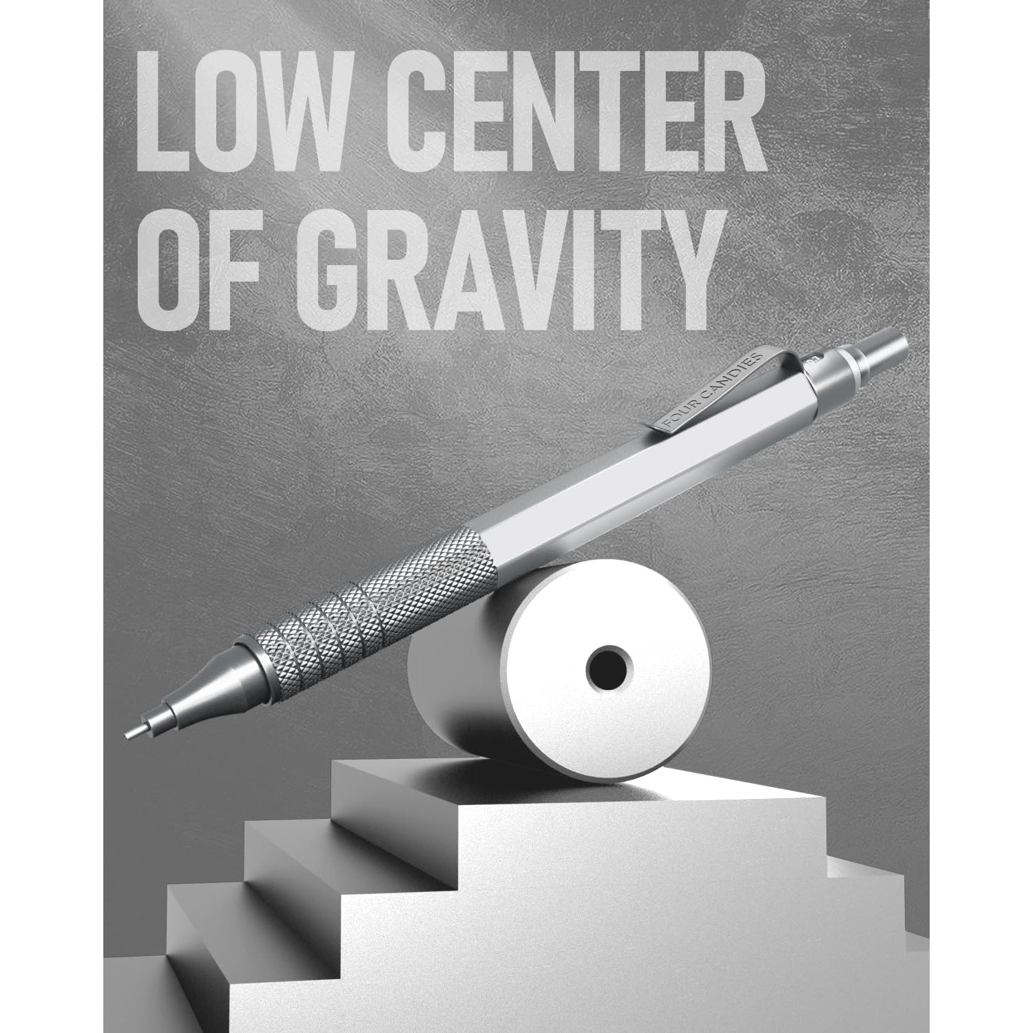 Four Candies 0.9mm Mechanical Pencil Set with Case, 3PCS Metal Pencil with 480PCS HB Lead Refills, 3 Erasers, 9 Eraser Refills For Art Writing Drafting, Silver