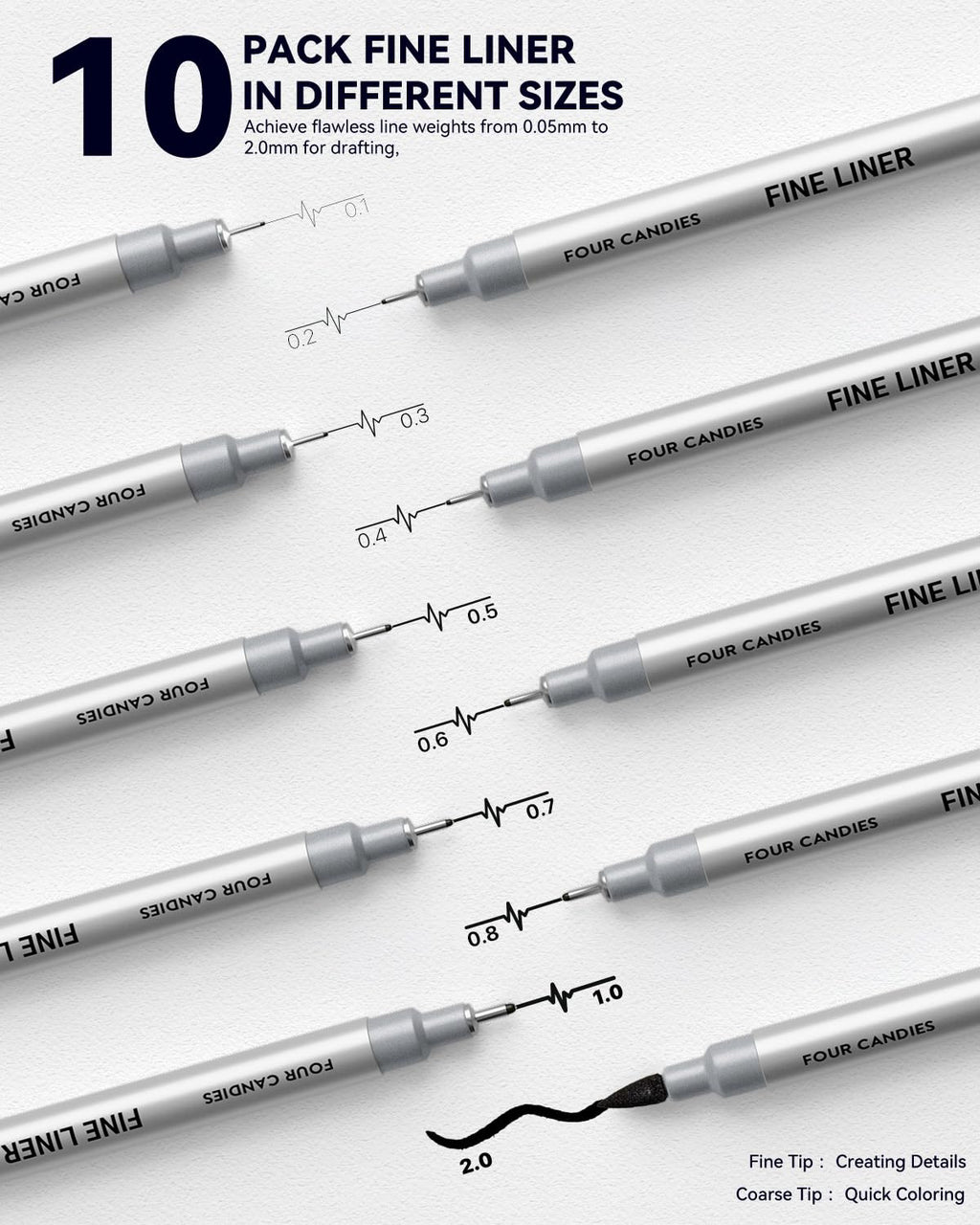 Four Candies 52pcs Art Supplies Sketching & Drawing Kit with 10 Micron Fineliner Pens, 6 Drafting Mechanical Pencils,3-Color Sketchbook,27 Lead Refills, Supplies Gifts for Beginners Adults