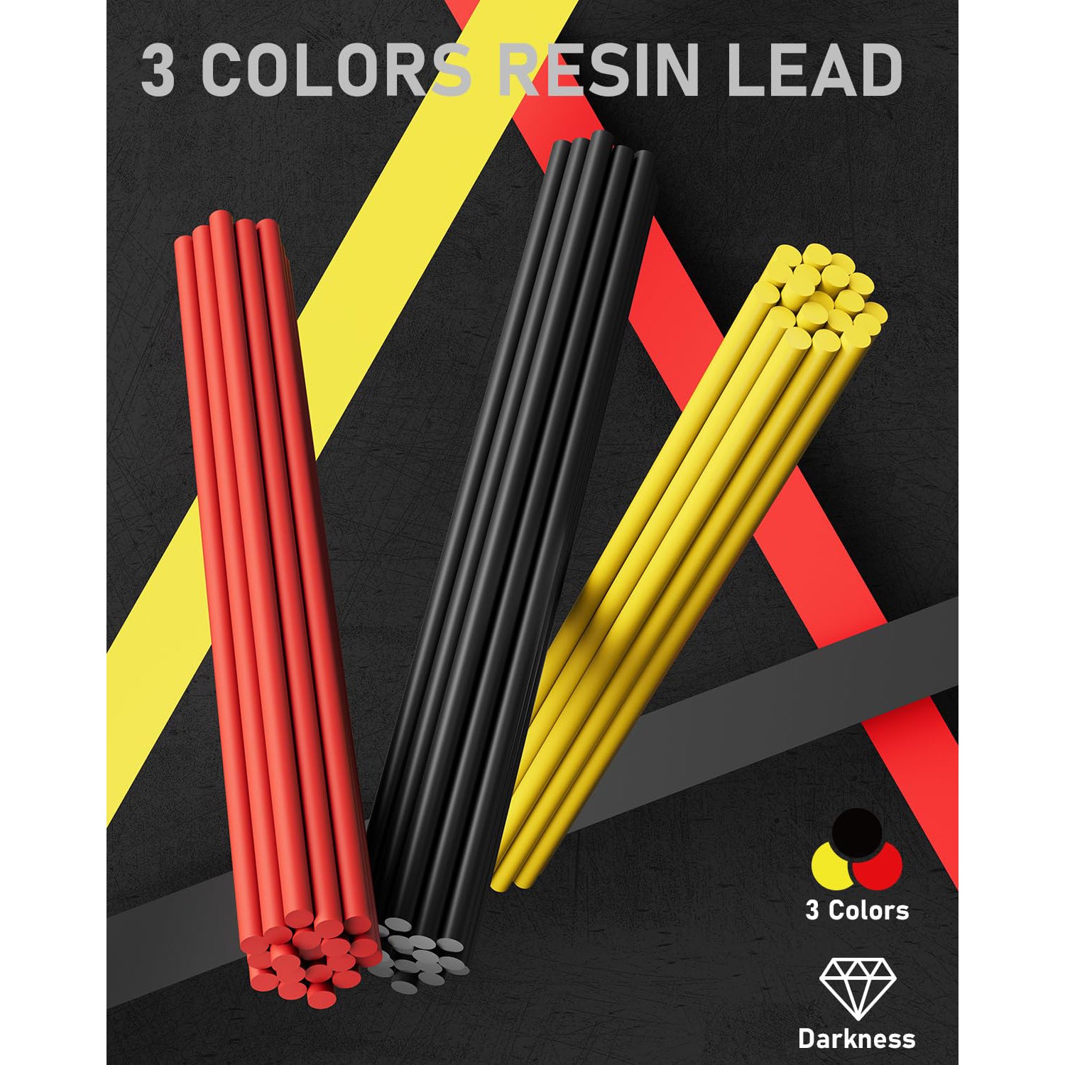 Four Candies 1.3mm Mechanical Pencil Set with Case, Metal Heavy Duty Outdoor Carpenter Pencil with 24 Refills (Red Black Yellow), Eraser, 6 Eraser Refills