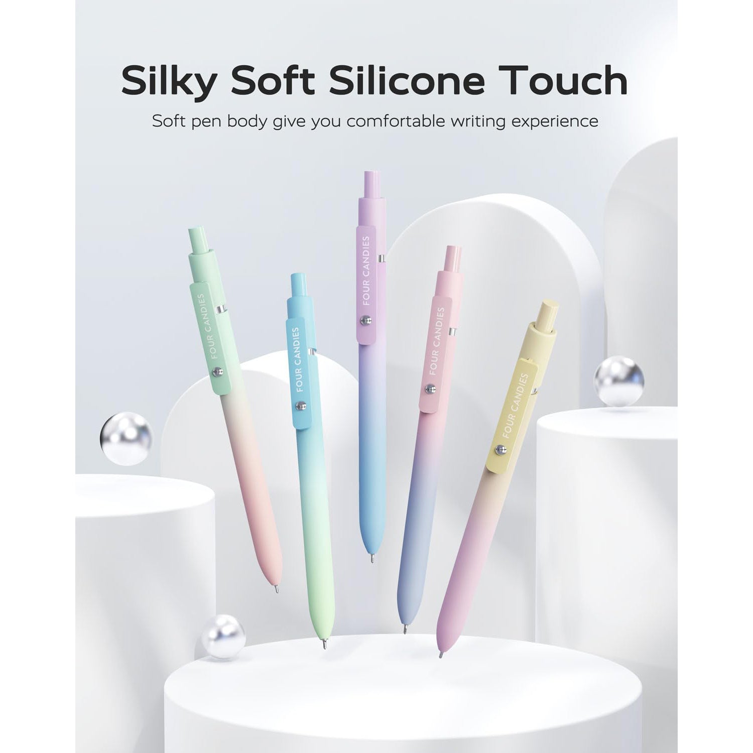 Four Candies Gel Pens, 5 Pcs 0.7mm Quick Dry Black Ink Pens Fine Point Smooth Writing High-End Series Unique Pens, Fun Pretty Cute Pens Gifts (Gradient)