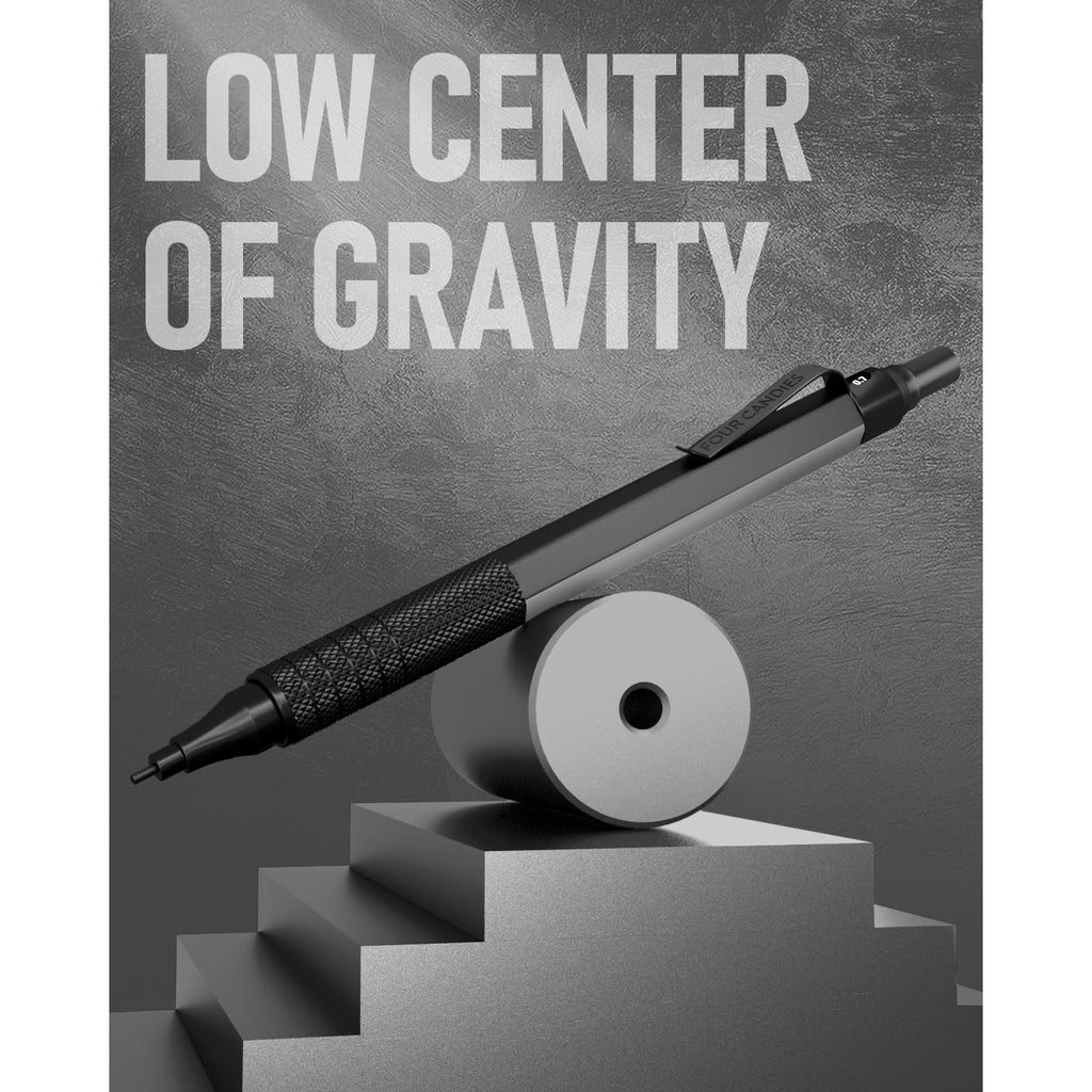 Four Candies 0.9mm Mechanical Pencil Set with Case, 3PCS Metal Pencil with 8 Tubes (480PCS) HB Lead Refills, 3 Erasers, 9 Eraser Refills for Writing Drafting, Black