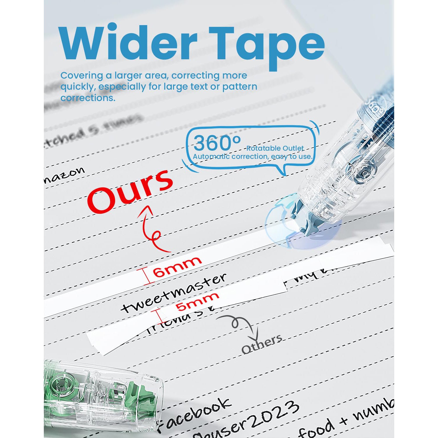 Four Candies White Out Correction Tape, 2PCS Colorful Refillable Retractable Cute Mini Aesthetic Quick Dry White Out with 4 Replacement Tapes for Supplies (Blue Green)