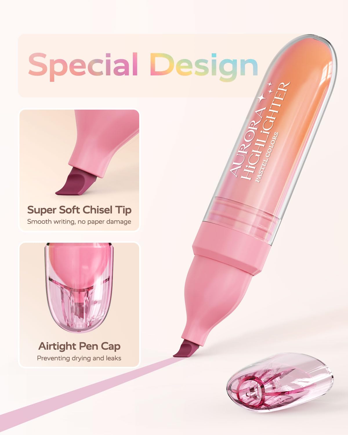 Four Candies 8 Pcs Highlighters Assorted Colors, Cute Pastel Highlighter Set, Dry Quickly, Soft Chisel Tip, Bible Highlighter for No Bleed, Back to School Supplies，Aesthetic Highlighters for Office