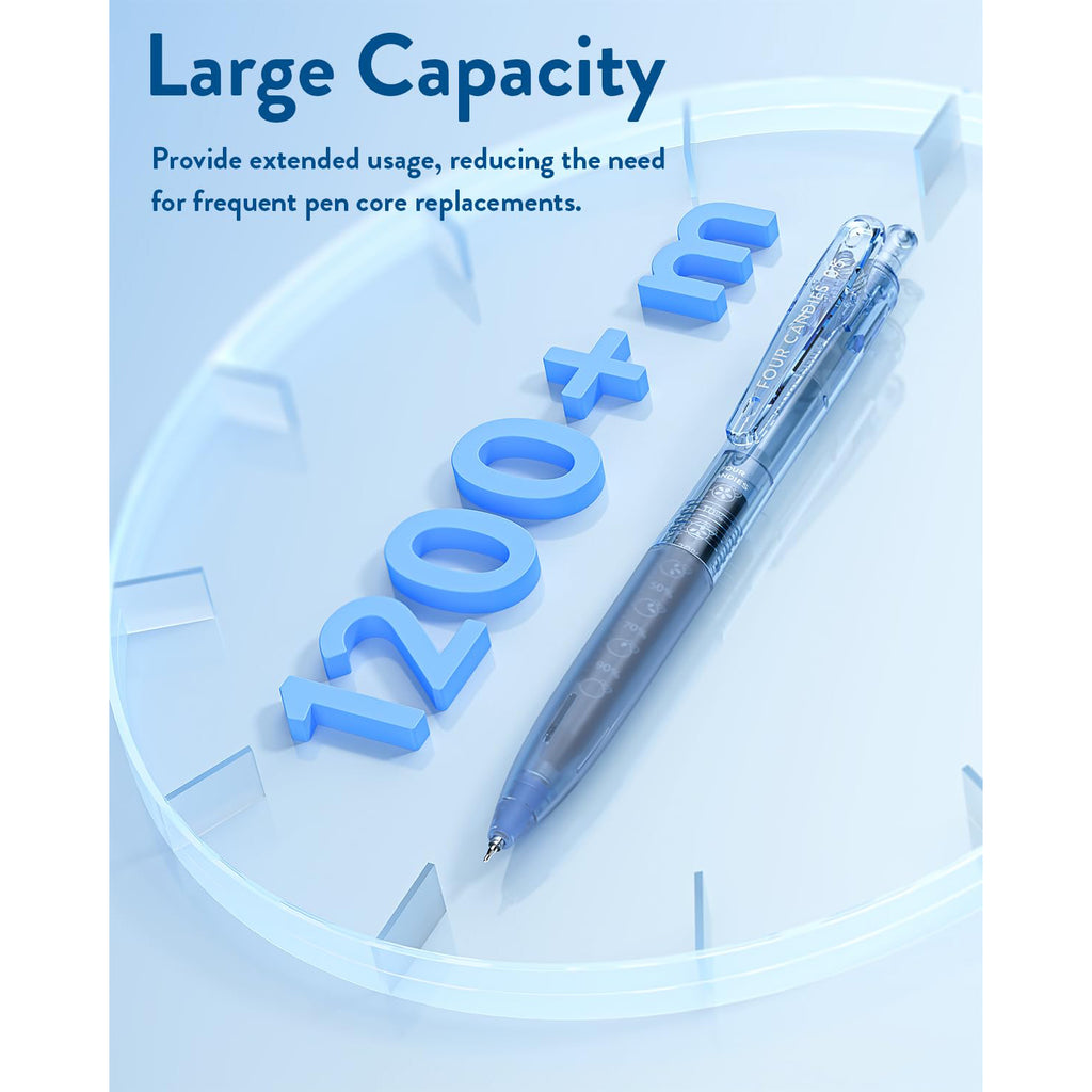 Four Candies 12Pack 0.5mm Black Ink Quick Dry Retractable Gel Pen Set, Cute Transparent Pastel Fine Point Note Taking Aesthetic lnk Pens, Comfort Grip Drawing Writing Office Home (Black)