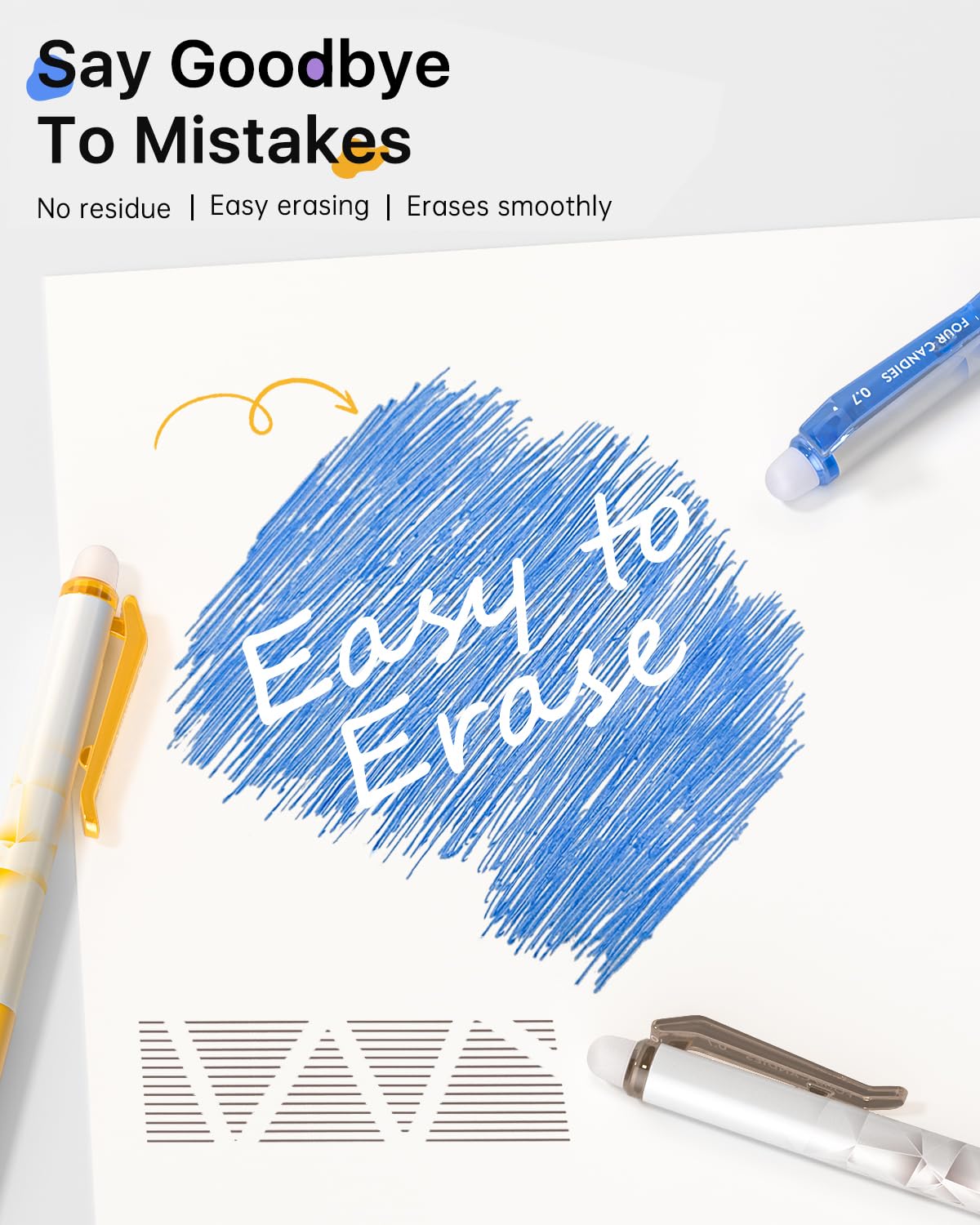 Four Candies 0.7mm Erasable Gel Pens, Make Mistakes Disappear Colored Pens, 24 Colors Retractable Fine Point Erasable Pens for Writing, Drawing, Planner Supplies