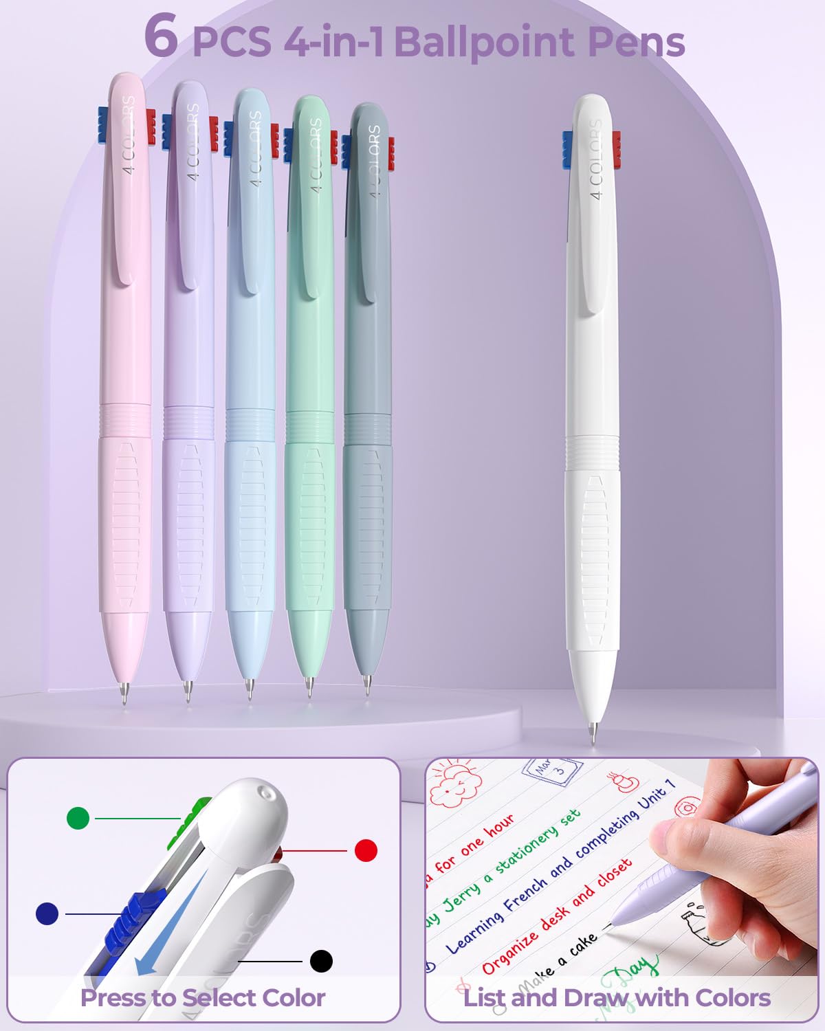 Four Candies 56 PCS Aesthetic Supplies with Pencil Case, 6 Multicolor Pen, 12 Pastel Highlighters, 5 Gel Pens Black Ink, 9 Mechanical Pencils for Stationary Set Preppy Stuff (Purple)