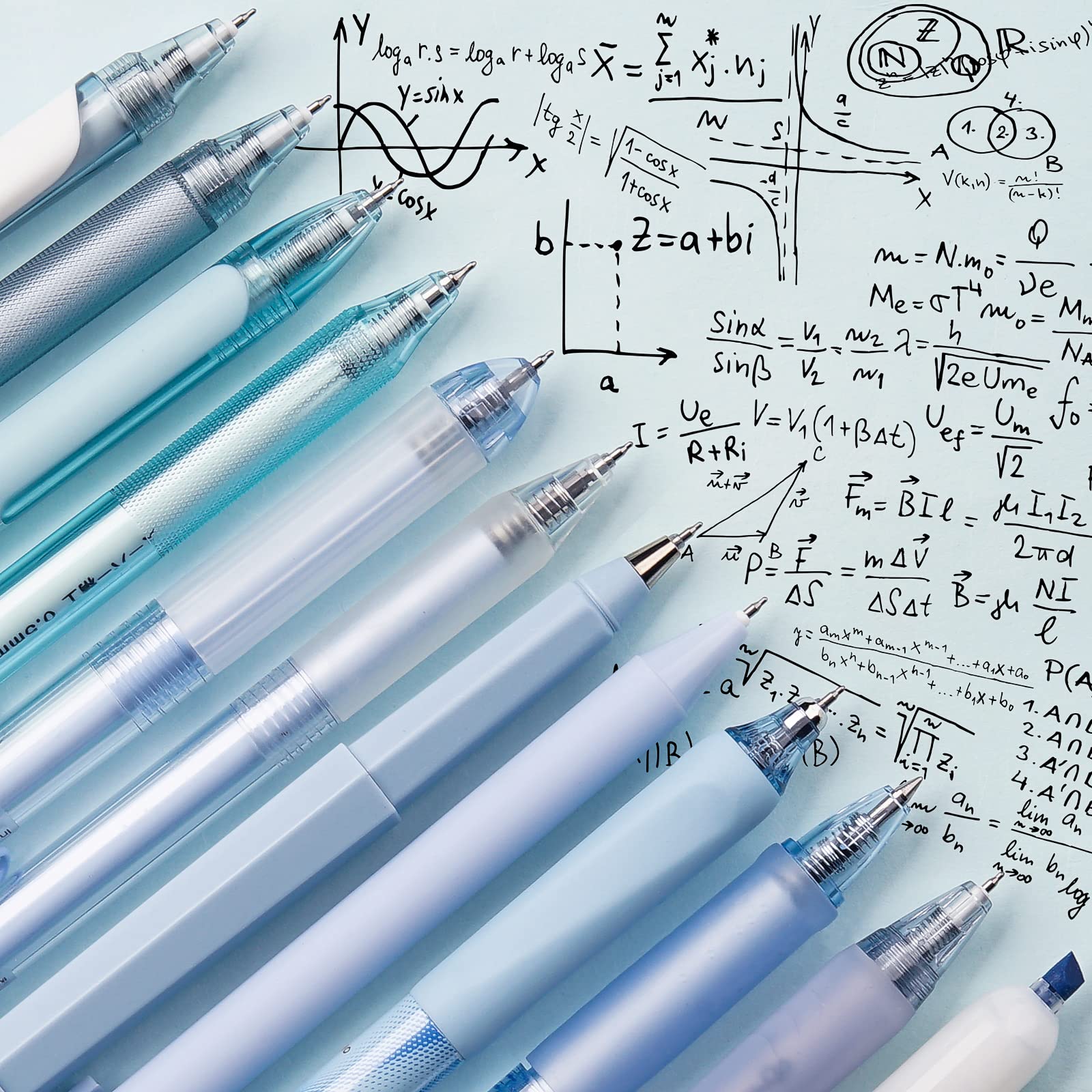 Four Candies Retractable Pen Set, 11Pcs Black Ink Gel Pens(0.5mm), 1Pcs Blue Highlighter, 0.5mm Fine Point for Journaling, Writing and Note-Taking