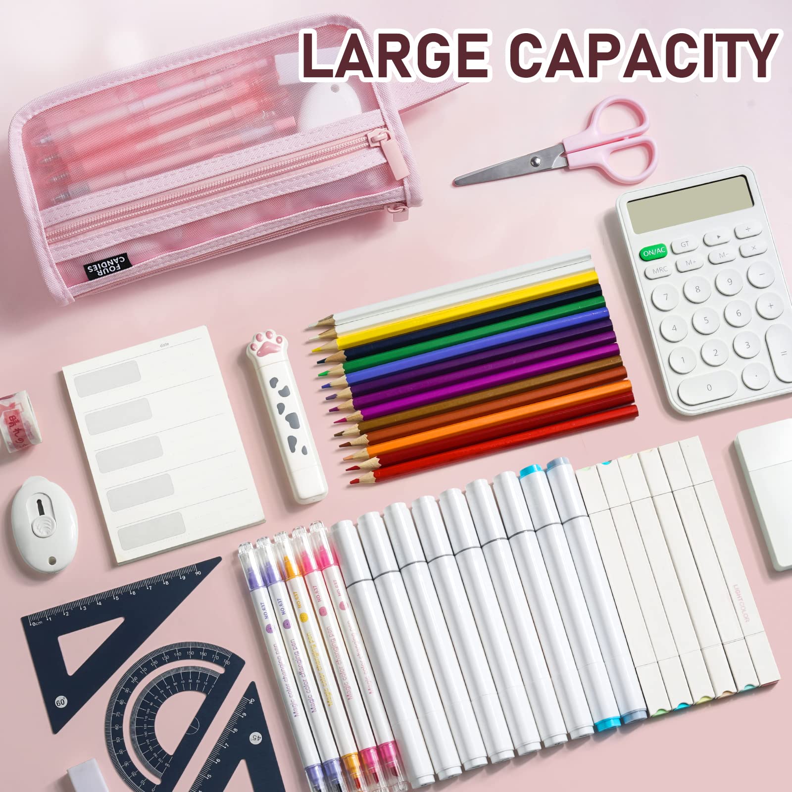 Four Candies Large Capacity Pencil Case, Pink Pencil Case with Zipper, Organized Pencil Cases for Adults, Handheld Pen Bag, Portable Cute Pencil Case