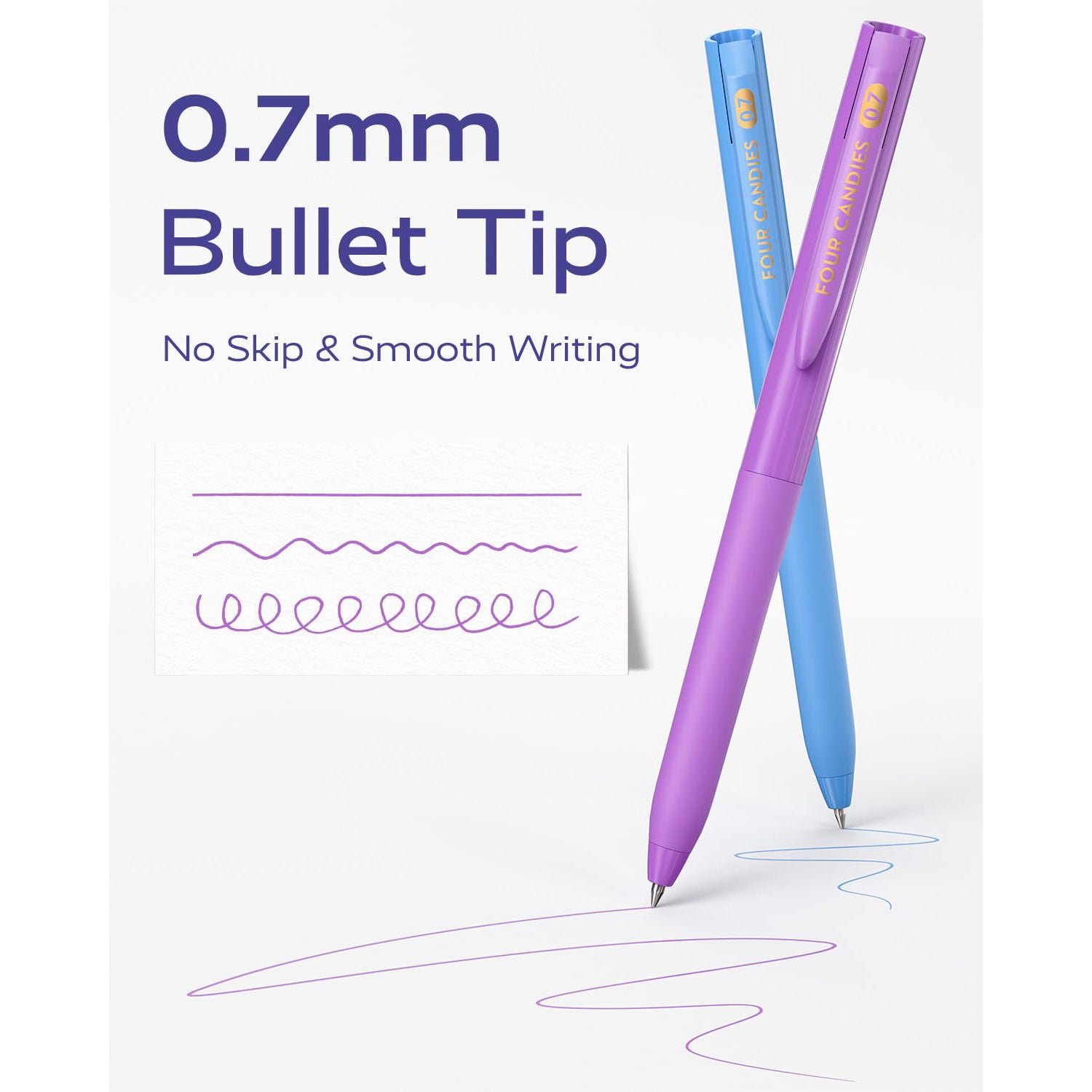 Four Candies Quick Dry Ink Colored Pens Set, 24 Colors Retractable Gel Pen, 0.7mm Fine Point Colorful Pens for Note Taking & Drawing, Colored Gel Pens with Comfort Grip for Office & Home