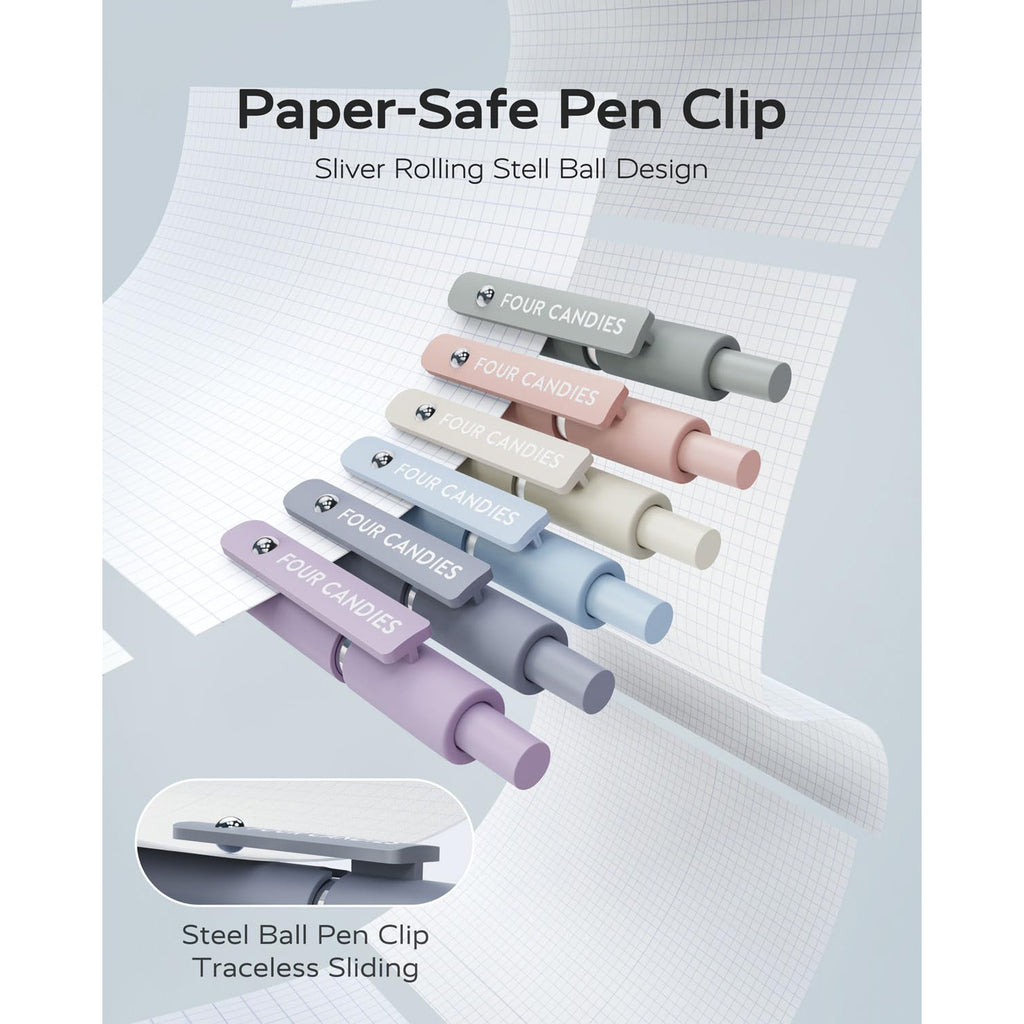 Four Candies Gel Pens, 6 Pcs 0.5mm Quick Dry Black Ink Pens Fine Point Smooth Writing, High-End Series Unique Pens, Pretty Cute Pens, Gifts (Morandi)