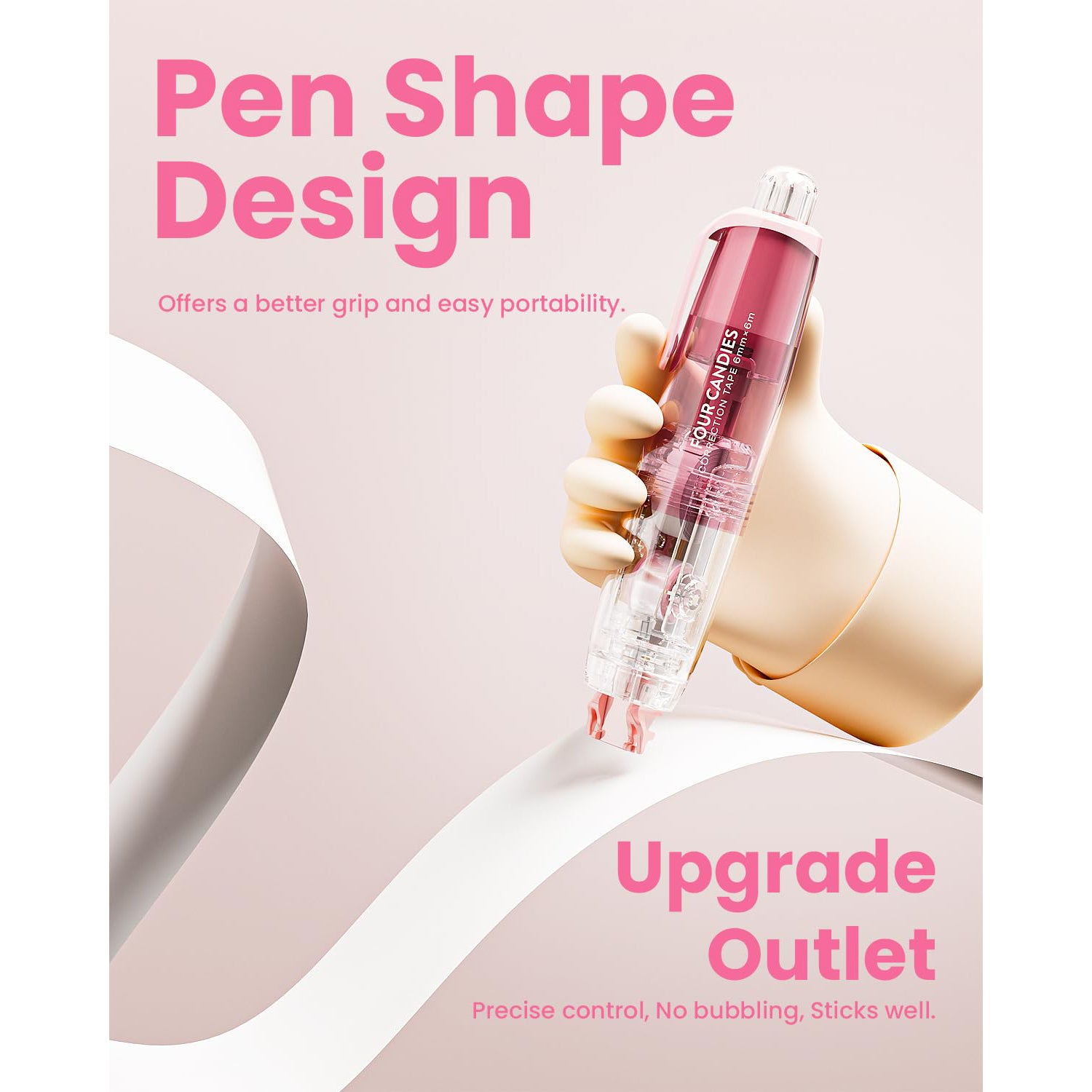 Four Candies 4PCS Refillable Retractable White Correction Tape, Colorful Aesthetic Pen Shaped Quick Dry Smooth Instant Applicator with 4 Extra Refills