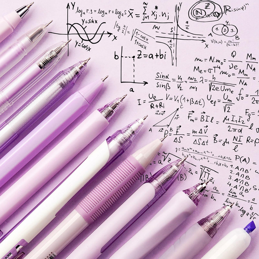 Four Candies Retractable Purple Pen Set, 11Pcs Black Ink Gel Pens(0.5mm), 1Pcs Purple Highlighter, 0.5mm Fine Point for Journaling, Writing and Note-Taking