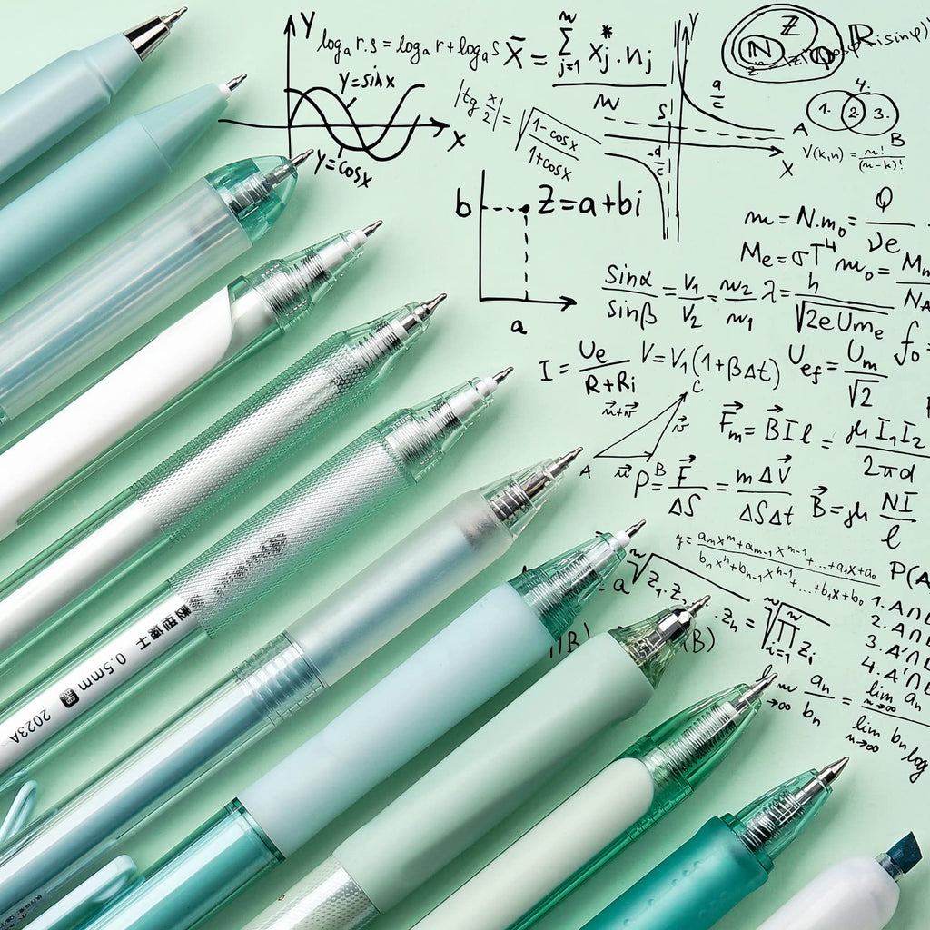 Four Candies 12Pack Pastel Gel Ink Pen Set, 11 Pack Black Ink Pens with 1Pack Highlighter (Green)