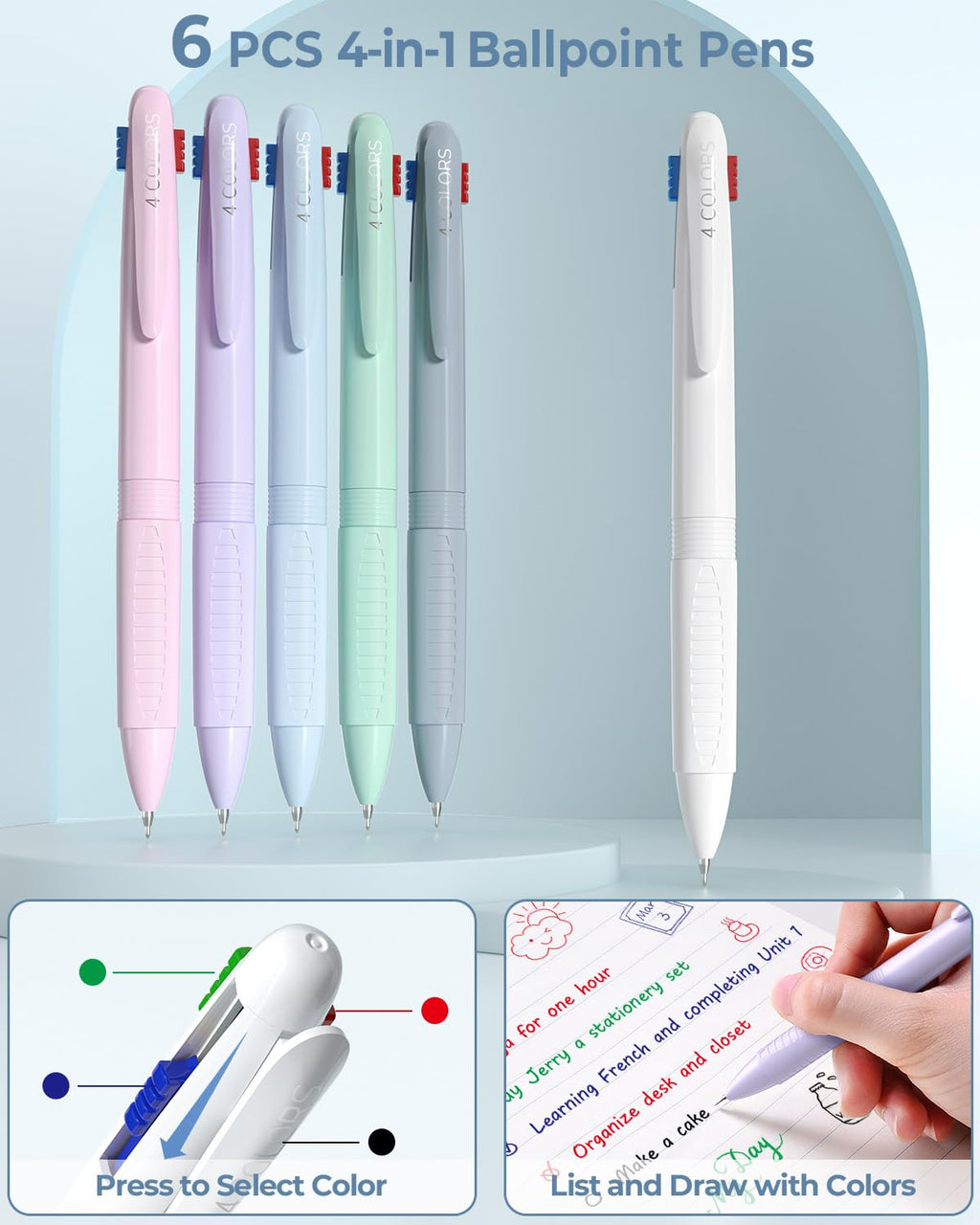 Four Candies 56 PCS Aesthetic Supplies with Cute Pencil Case, 6 Multicolor Pen, 12 Pastel Highlighters, 5 Gel Pens Black Ink, 9 Mechanical Pencils for Stationary Set Preppy Stuff (Blue)