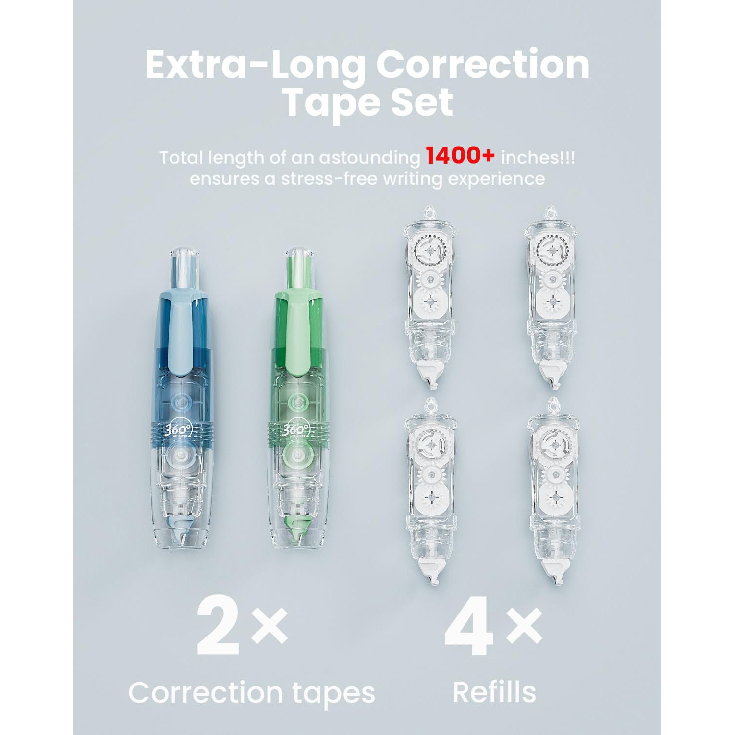 Four Candies White Out Correction Tape, 2PCS Colorful Refillable Retractable Cute Mini Aesthetic Quick Dry White Out with 4 Replacement Tapes for Supplies (Blue Green)