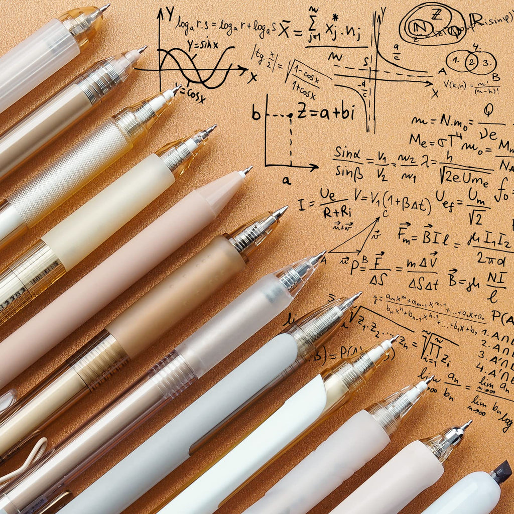 Four Candies Retractable Pen Set, 11Pcs Black Ink Gel Pens(0.5mm), 1Pcs Highlighter, 0.5mm Fine Point for Journaling, Writing and Note-Taking(Brown)