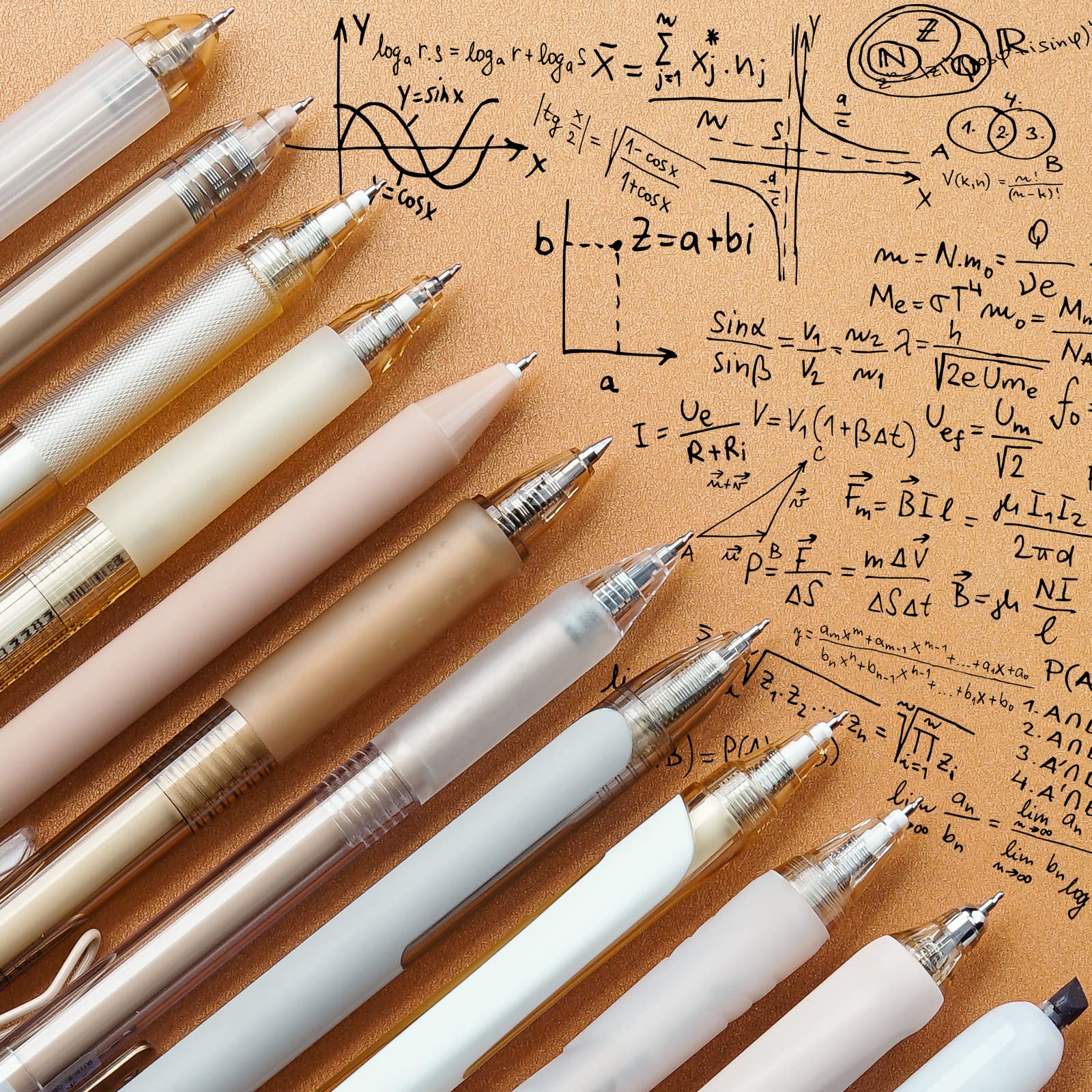 Four Candies Retractable Pen Set, 11Pcs Black Ink Gel Pens(0.5mm), 1Pcs Highlighter, 0.5mm Fine Point for Journaling, Writing and Note-Taking(Brown)