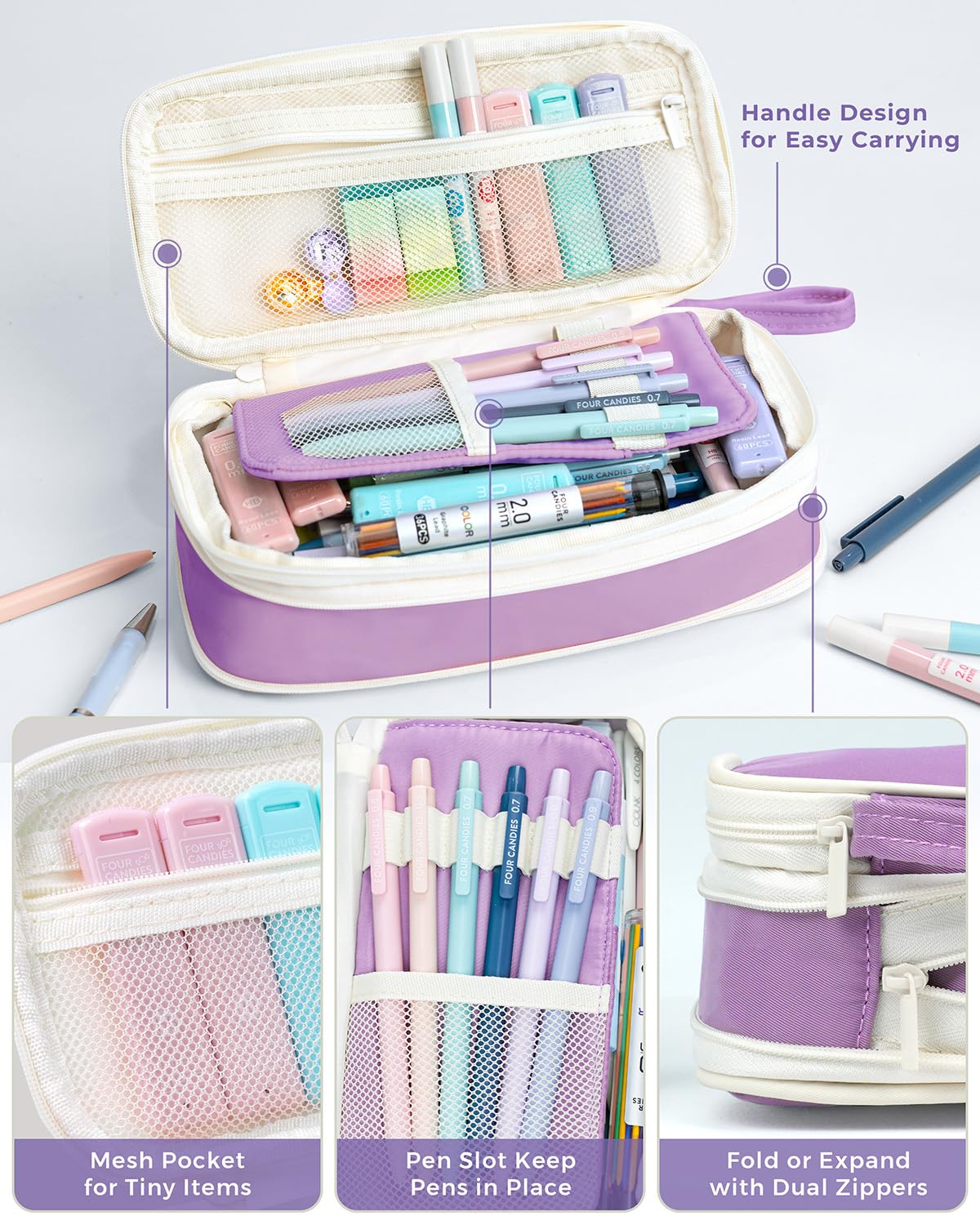 Four Candies 36PCS Aesthetic Supplies, Mechanical Pencil Set 0.5mm, 0.7mm, 0.9mm & 2.0mm with 624 Lead Refills, for Writing & Drawing, Ideal Stationary Set Gift (Purple