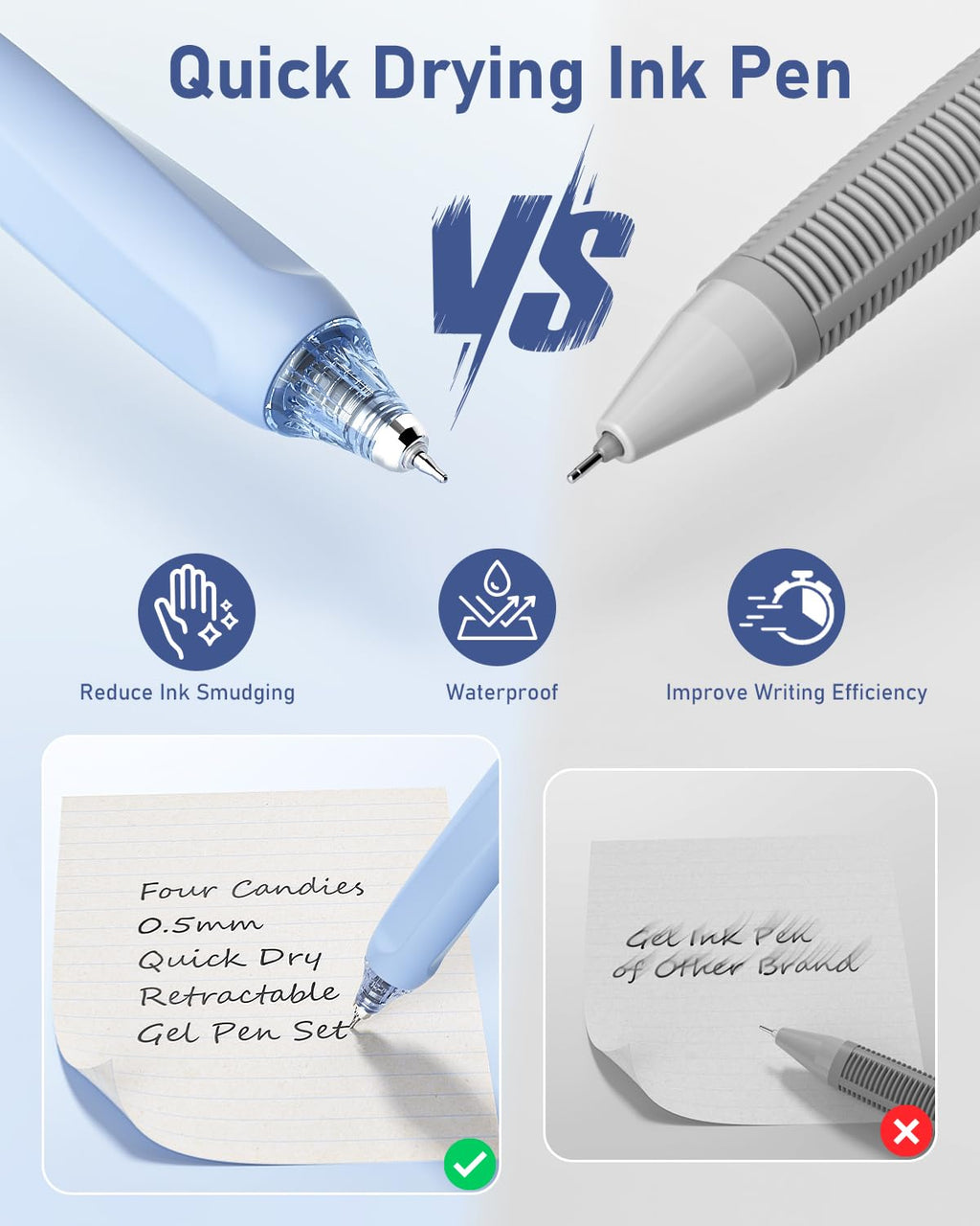 Four Candies Pastel Gel Ink Pen Set with 12 Black Ink Pens & 2 Highlighters, 0.5mm, 14 Pack