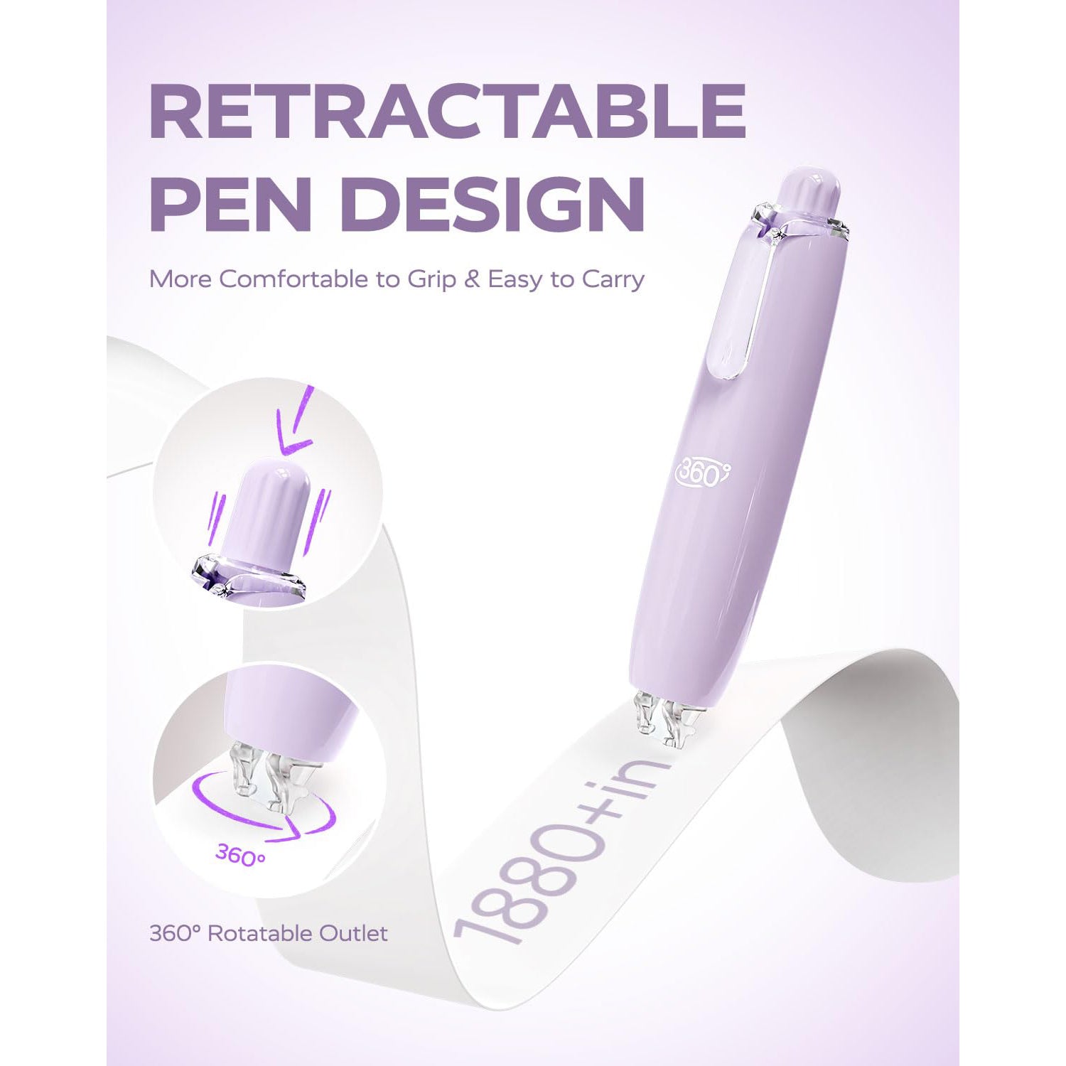 Four Candies 6MM Retractable White Correction Tape, 4PCS White Smooth Pull Out Correction Tape with 4 Extra Refills,Tear-Resistant Tape Pen & Quick Drying (Purple)