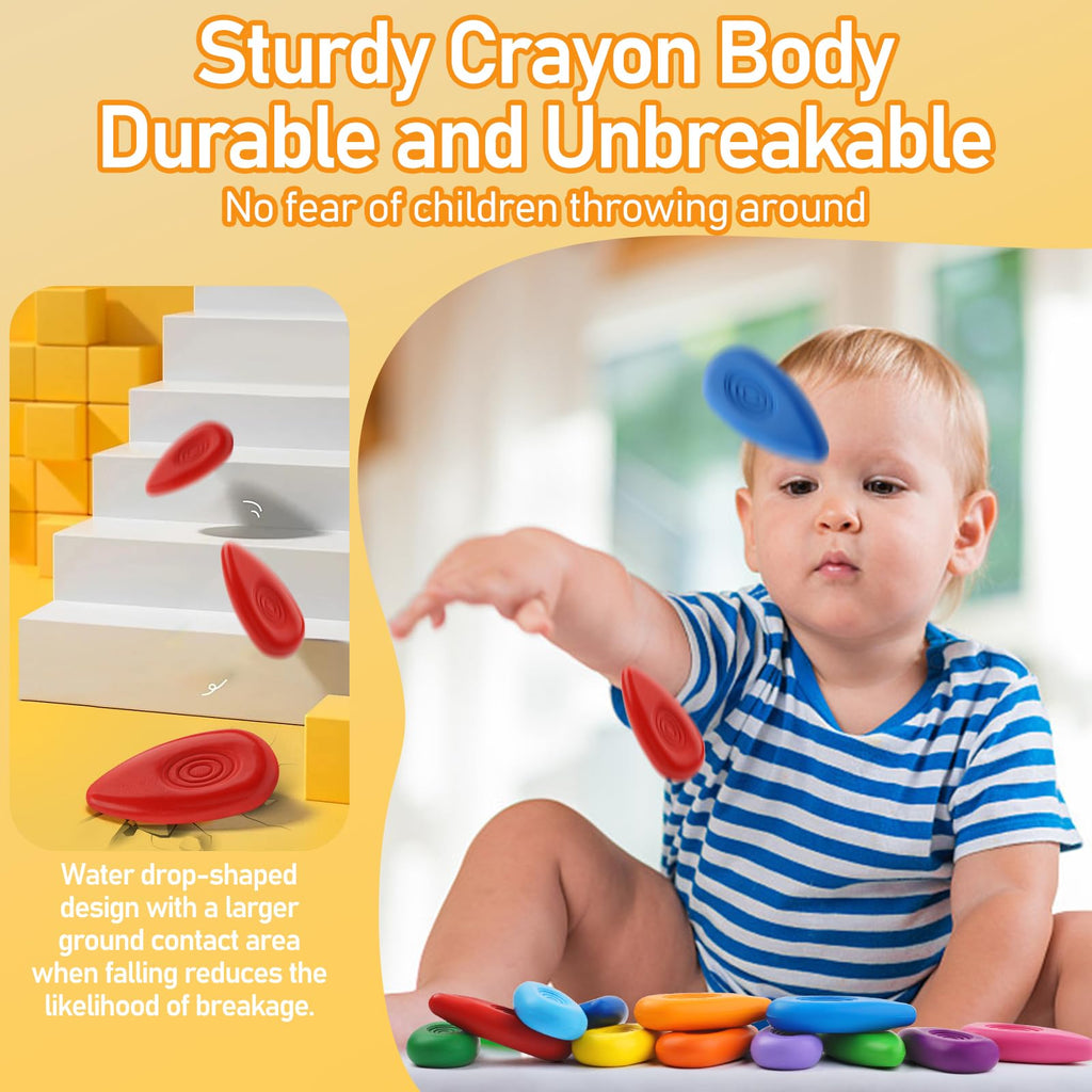 Four Candies Toddler Crayons 24 Count, Non Toxic Washable Crayons for Kids, Unbreakable Easy-Grip Water-Drop Crayons, Perfect for Little Hands, Toddler Coloring & Art Supplies