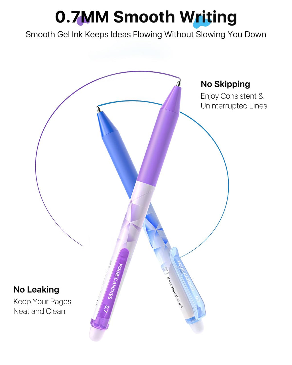 Four Candies 0.7mm Erasable Gel Pens, Make Mistakes Disappear Colored Pens, 18 Colors Retractable Fine Point Erasable Pens for Writing, Drawing, Planner Supplies