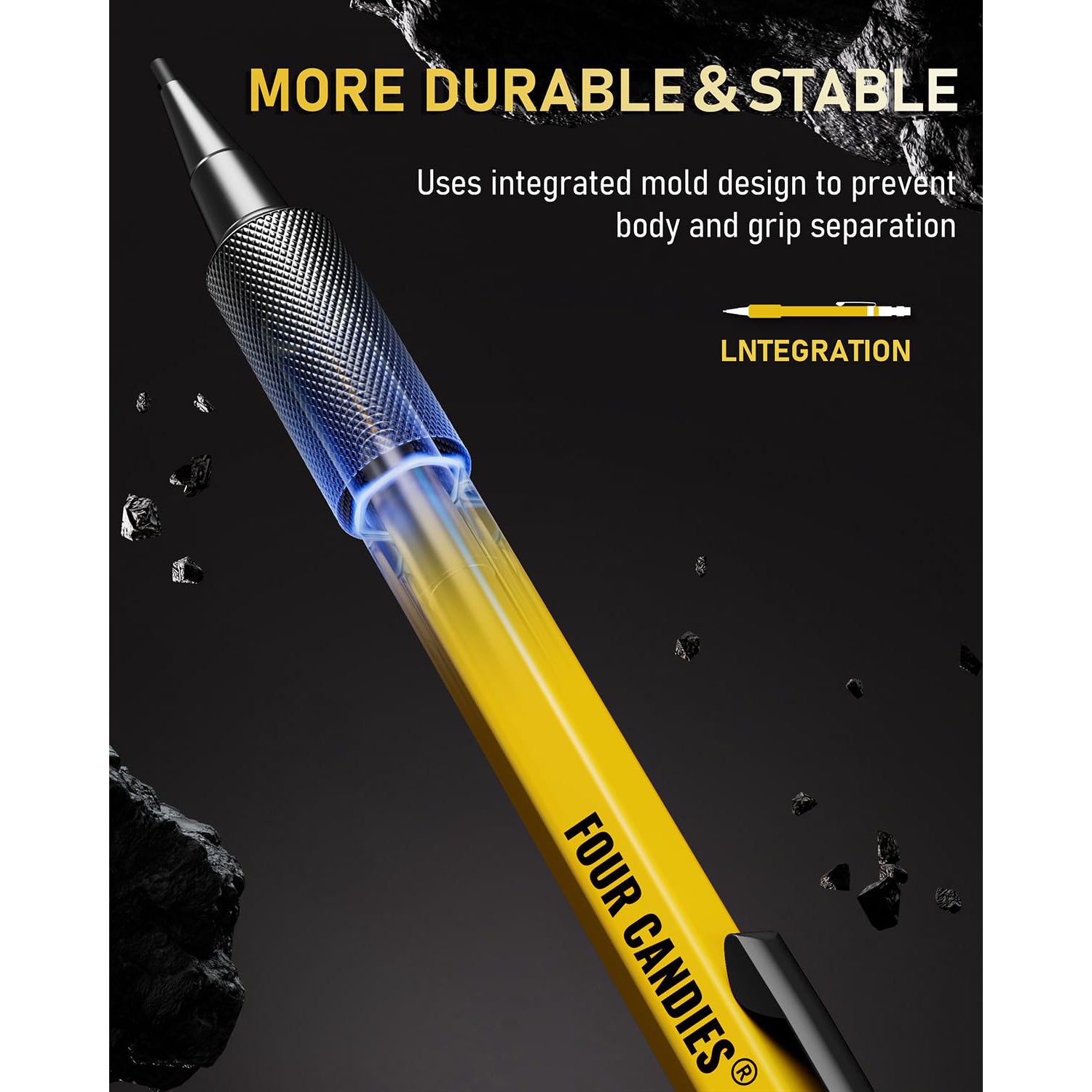 Four Candies 3PCS 1.3mm Mechanical Pencil Set with Case, Metal Heavy Duty Carpenter Pencils with 48 Refill(Red,Black,Yellow) 3Eraser, 12Eraser Refill, Weatherproof Body Outdoor Woodworking Marking