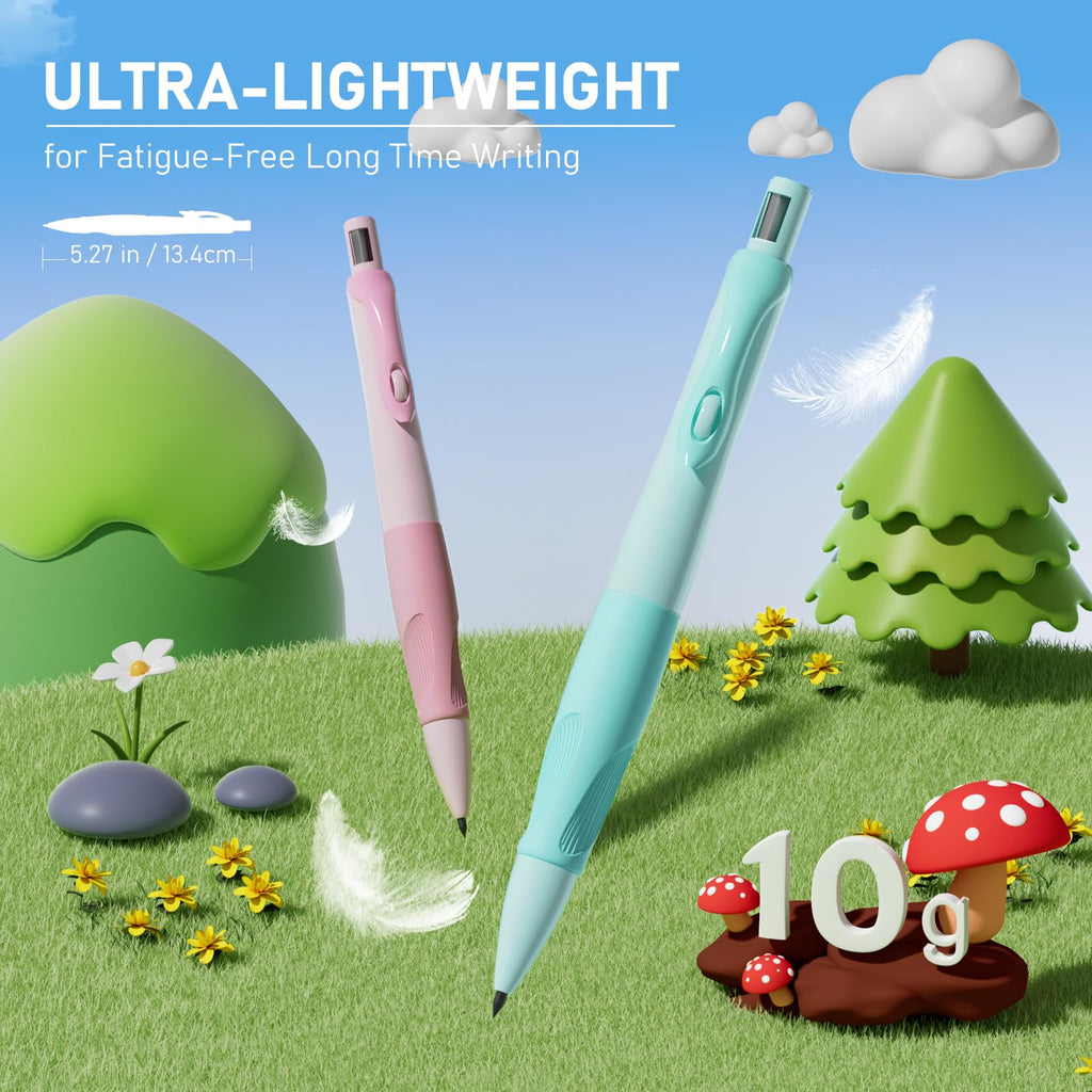 Four Candies 4PCS Cute Mechanical Pencil Set, 2.0mm Ergonomic Mechanical Pencil with 44PCS HB Pencil Leads, 2PCS Sharpeners/Erasers, for Writing and Drawing