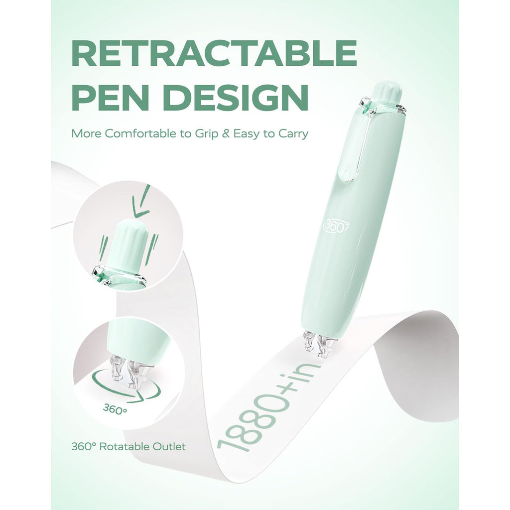 Four Candies 6MM Retractable White Correction Tape, 4PCS White Smooth Pull Out Correction Tape with 4 Extra Refills,Tear-Resistant Tape Pen & Quick Drying (Green)