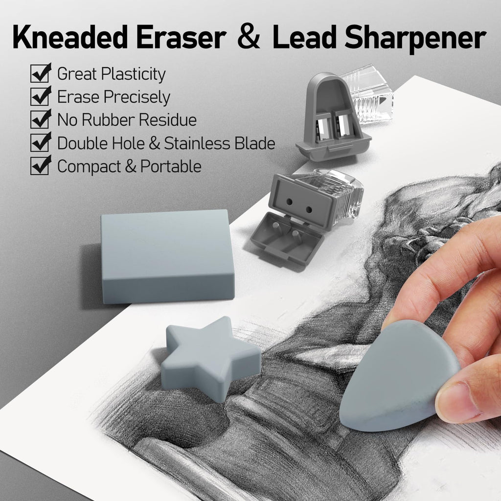 Four Candies 3PCS 2MM Mechanical Pencils with Case, Artist Lead Pencil Metal Lead Holder with Graphite Lead Refills, 4 Erasers, Sharpener, Drafting Pencil for Drawing, Sketching