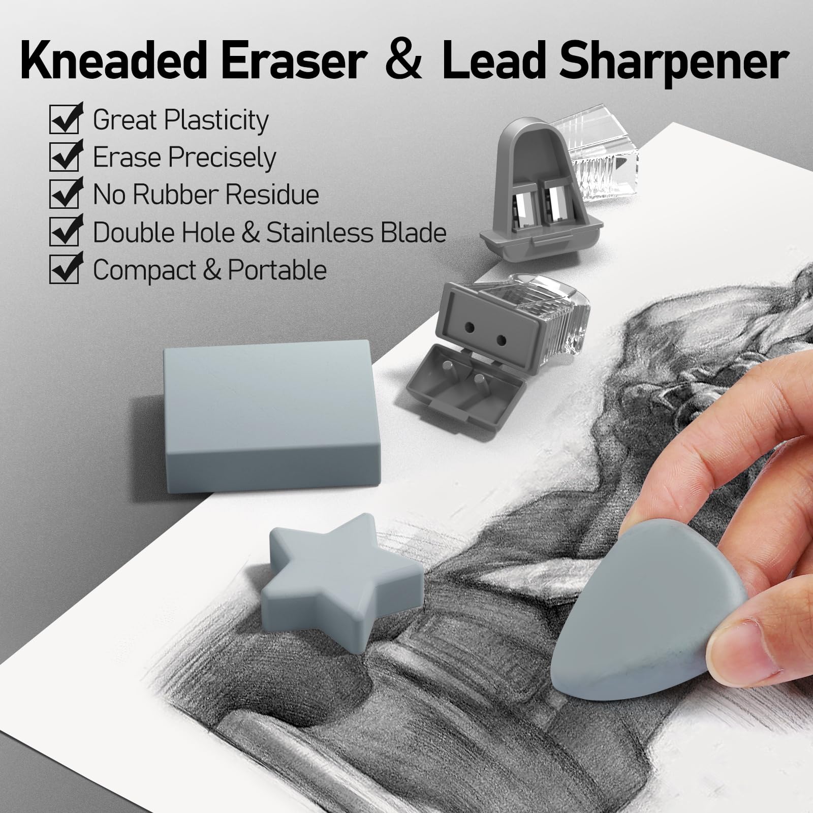 Four Candies 3PCS 2MM Mechanical Pencils with Case, Artist Lead Pencil Metal Lead Holder with Graphite Lead Refills, 4 Erasers, Sharpener, Drafting Pencil for Drawing, Sketching