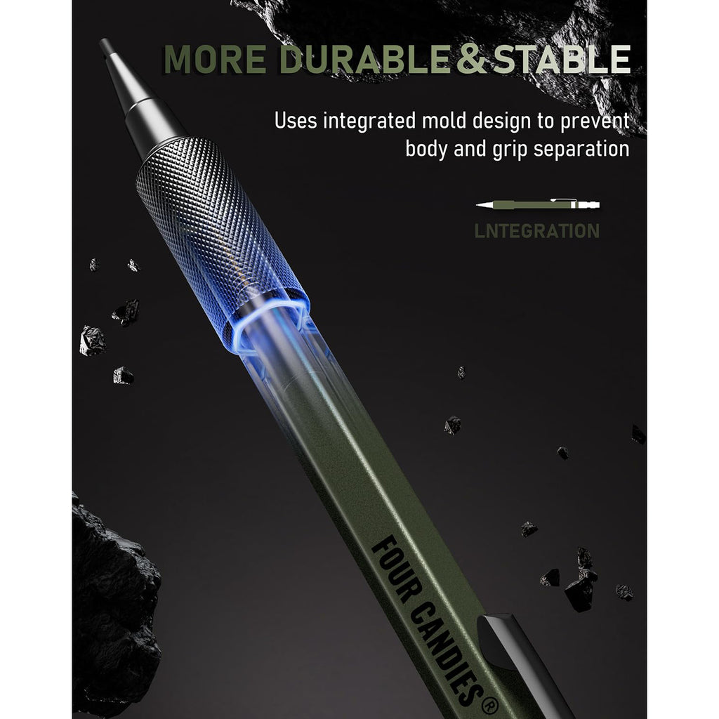 Four Candies 3PCS 1.3mm Mechanical Pencil Set with Case, Metal Heavy Duty Carpenter Pencils with 48 Refill(Red,Black,Yellow) 3Eraser, 12Eraser Refill(Green)