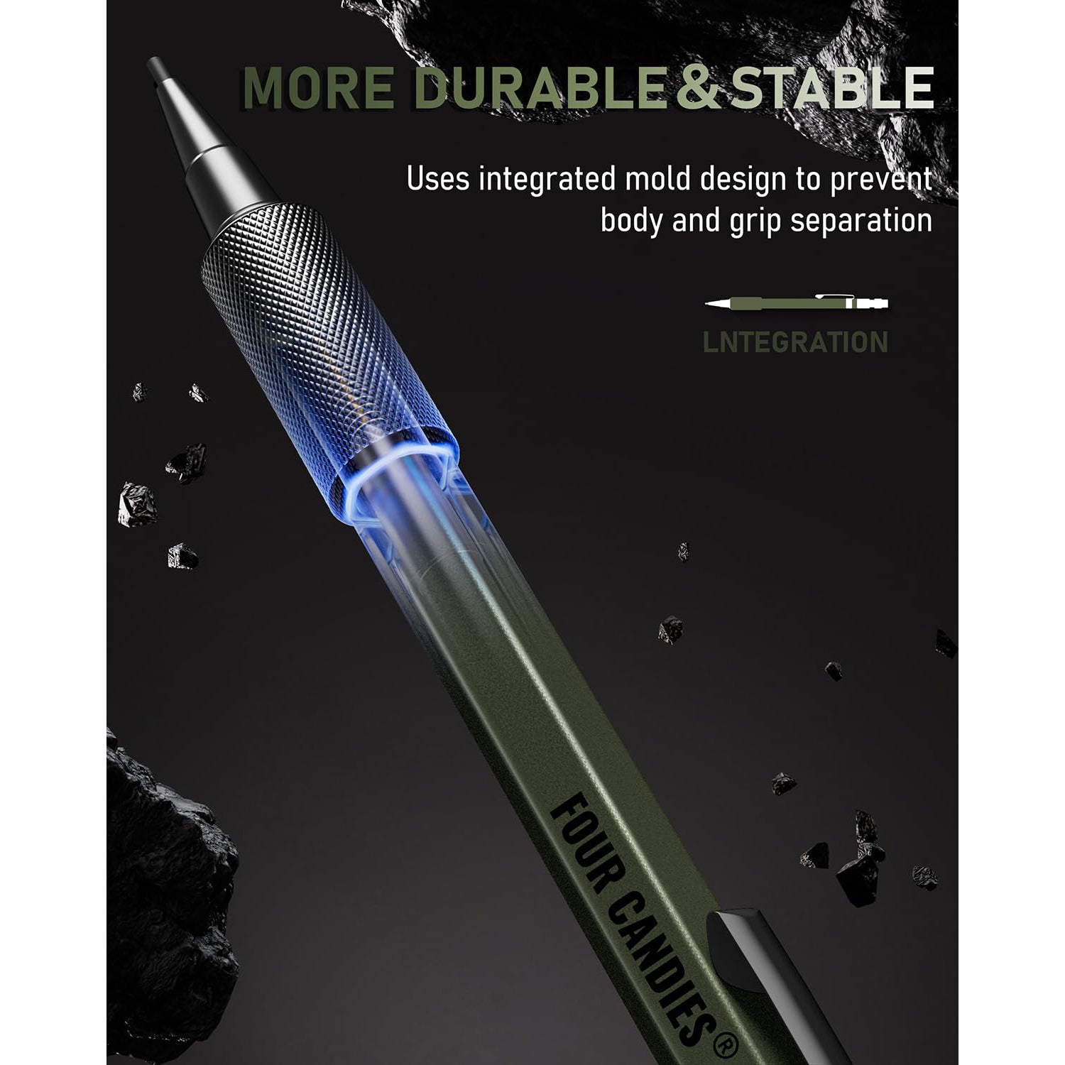 Four Candies 3PCS 1.3mm Mechanical Pencil Set with Case, Metal Heavy Duty Carpenter Pencils with 48 Refill(Red,Black,Yellow) 3Eraser, 12Eraser Refill(Green)