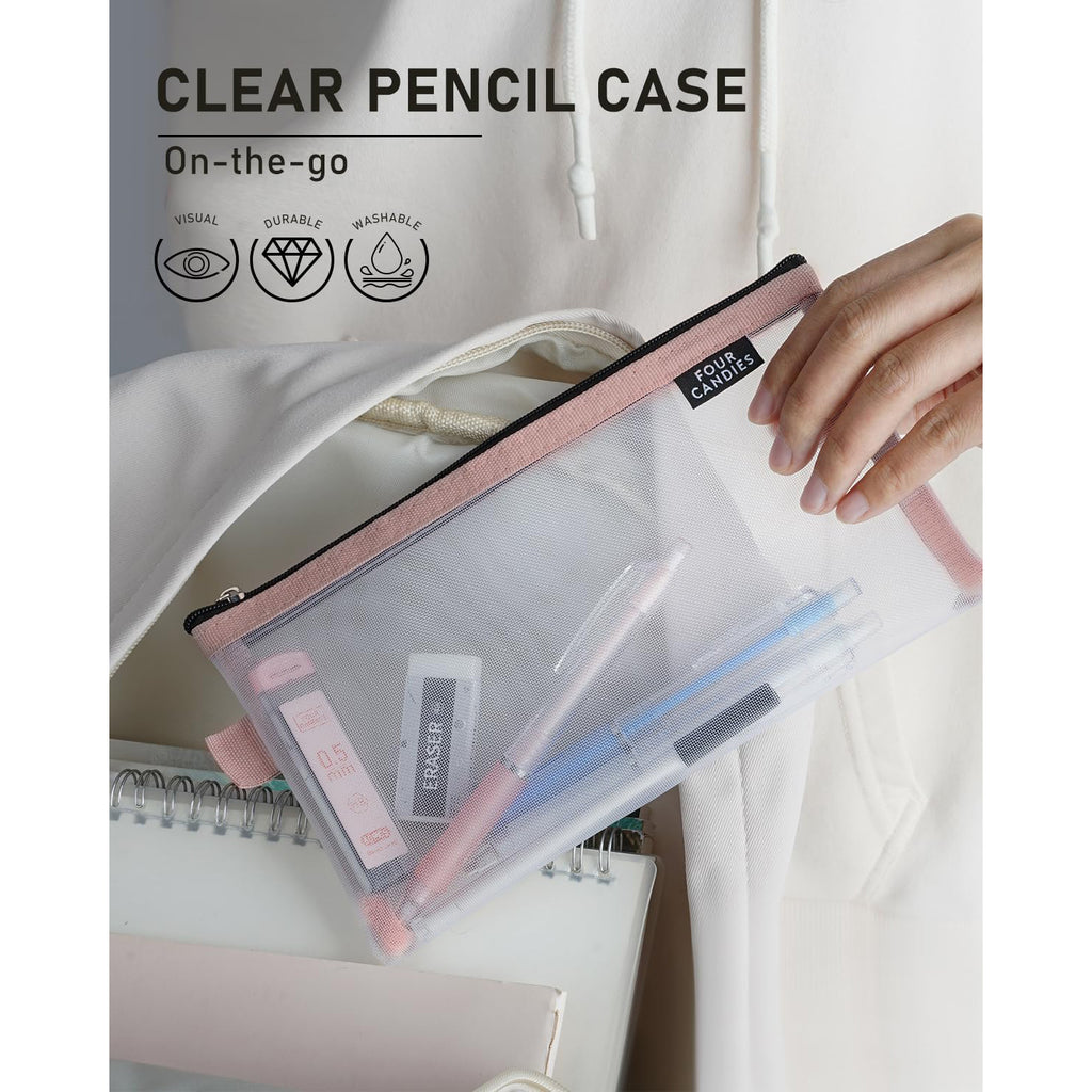 Four Candies Mechanical Pencil Set with Case, 6PCS Mechanical Pencils 0.5 & 0.7mm with 360PCS HB Lead Refills, 3PCS Erasers, 9PCS Eraser Refills, Aesthetic Mechanical Pencil for Drawing, Drafting