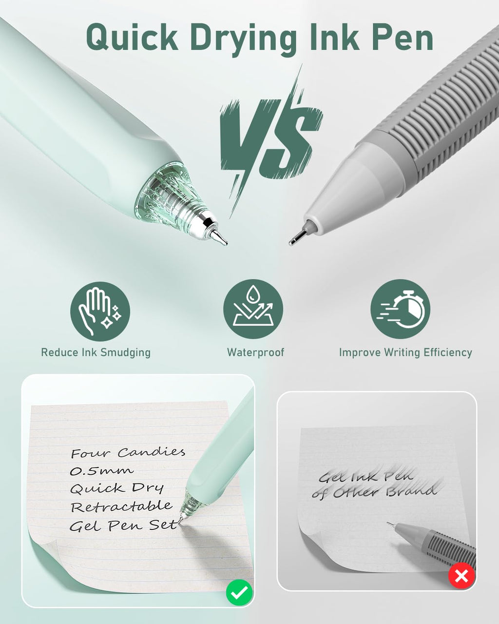 Four Candies Gel Pen with 2 Pieces Highlighter, Fine,0.5 mm, Black Ink, 14 Piece