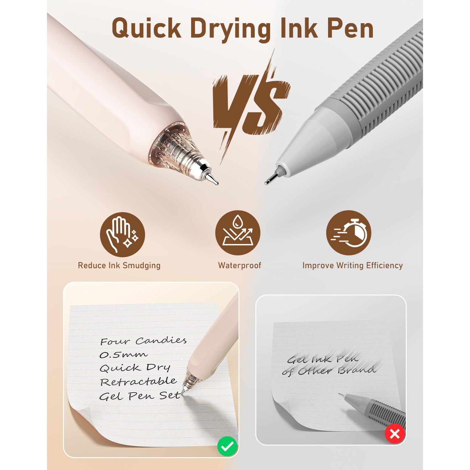 Four Candies 14Pack Pastel Gel Ink Pen Set with 12 PCS Cute Retractable 0.5mm Fine Point Pens with 2Pack Highlighter, Smooth Writing Pens (Brown)