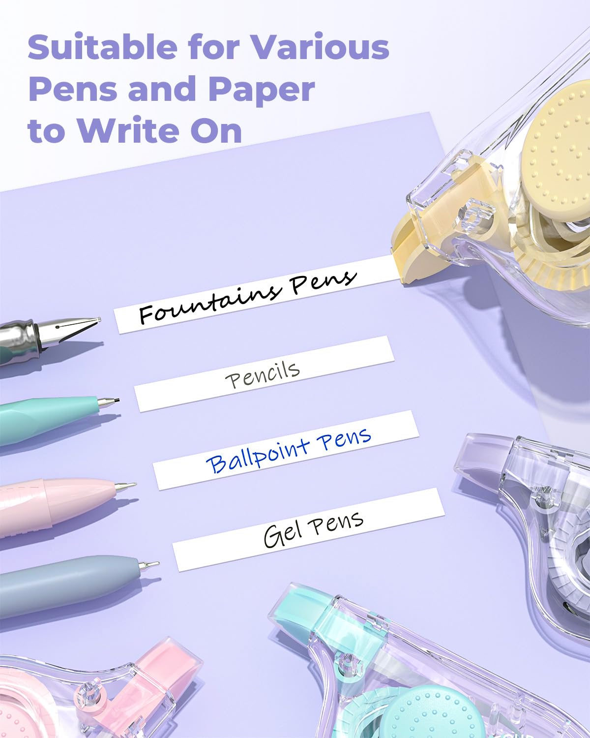 Four Candies White Correction Tape, 39.4 Feet, 8 Pack Easy to Use Applicator for Instant Corrections, Tear-Resistant, Smooth & Quick-Drying Tape