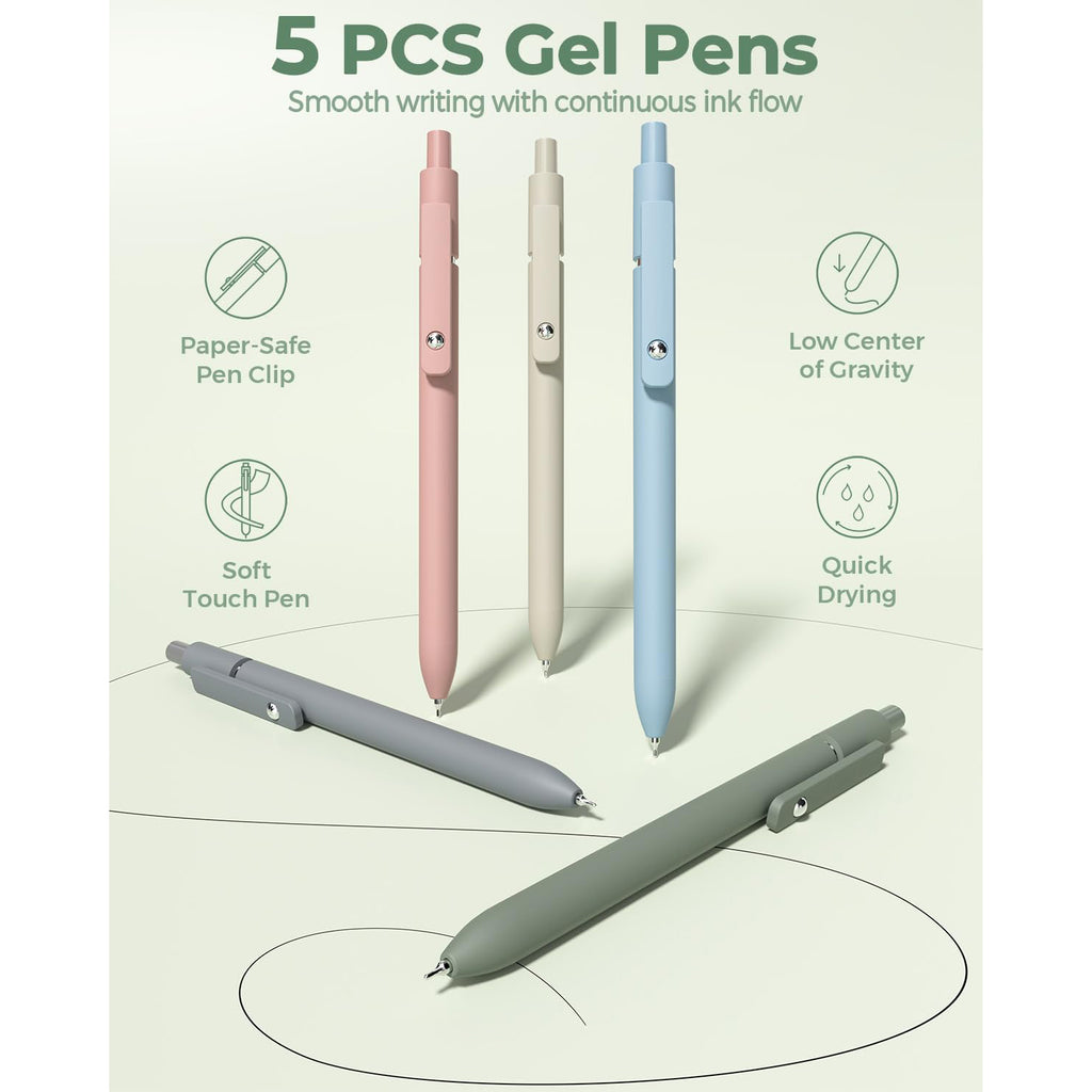 Four Candies 56 PCS Aesthetic Supplies with Large Pencil Case, 6 Colored Ballpoint Pens, 12 Pastel Highlighters, 5 Black Ink Gel Pens, 9 Mechanical Pencils 0.5-2.0mm Essentials (Green)