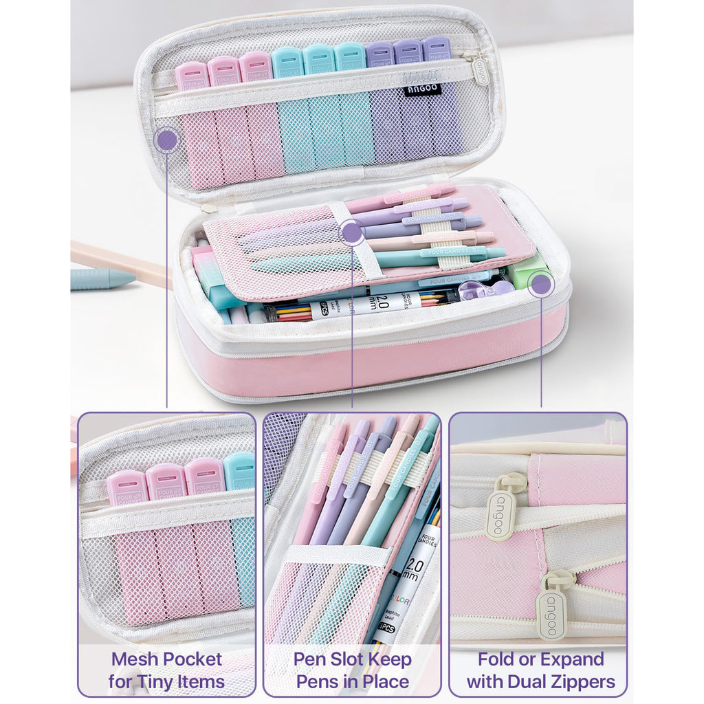 Four Candies 36PCS Aesthetic Supplies in Large Capacity Pencil Case, 12PCS Mechanical Pencils 0.5-2.0mm with 624PCS Lead Refills, Cute Pencils Ideal for Writing, Drawing & Drafting (Pink)