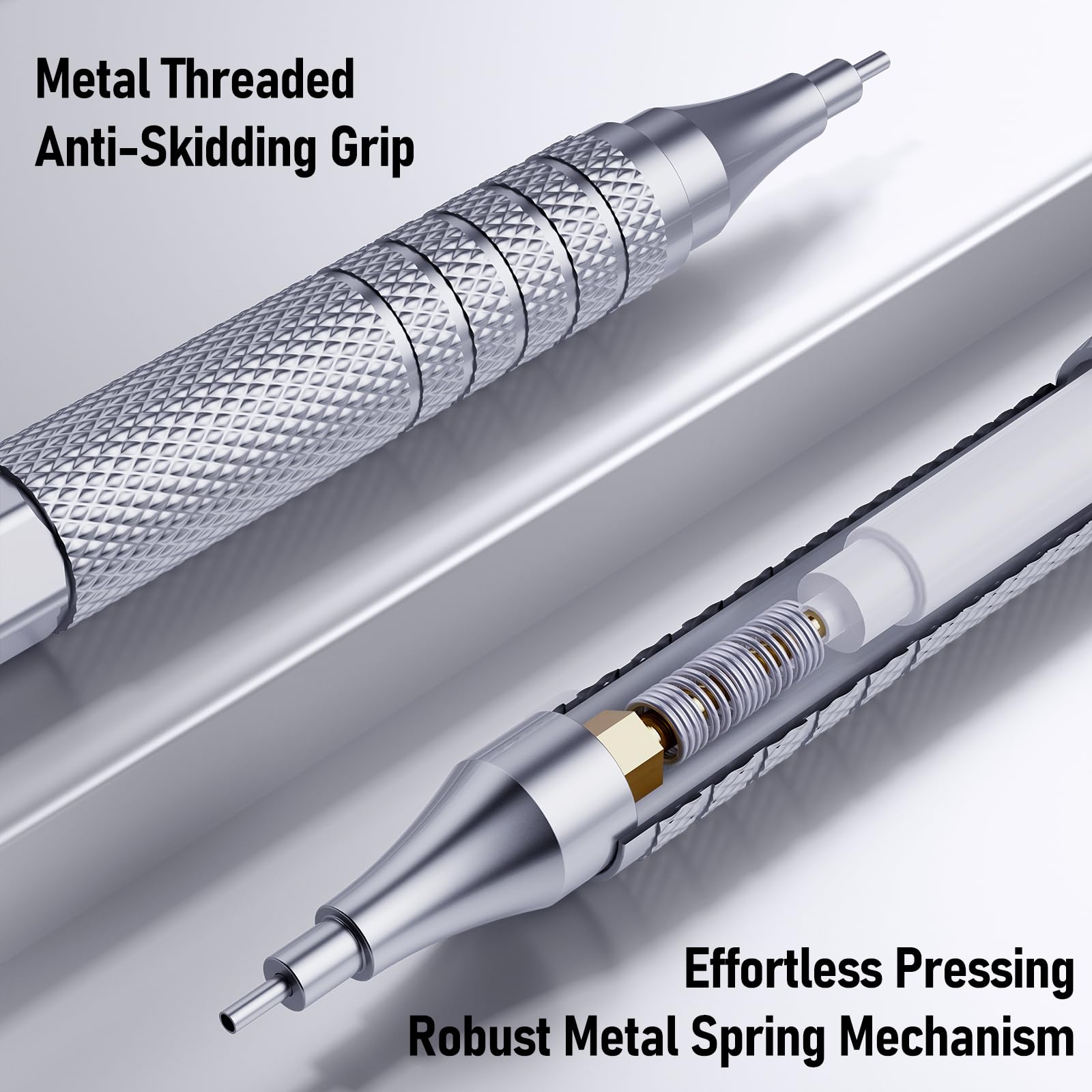 Four Candies Metal Mechanical Pencil Set,5 Count, Metal Mechanical Pencils 0.5, 0.7, 0.9,2.0(2Pcs), 420Pcs Leads (4B 2B HB 2H Color), for Writing Sketching Drawing (Silver)