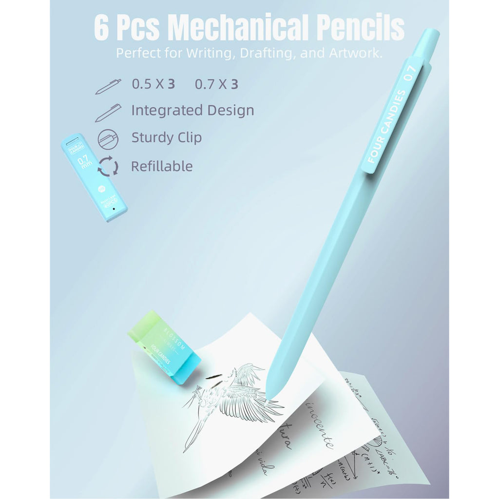 Four Candies 39 PCS, 12 Highlighters, 5 Black Gel Pens, 6 Mechanical Pencil Set 0.5 & 0.7 mm for Stationary College Essentials (Green)