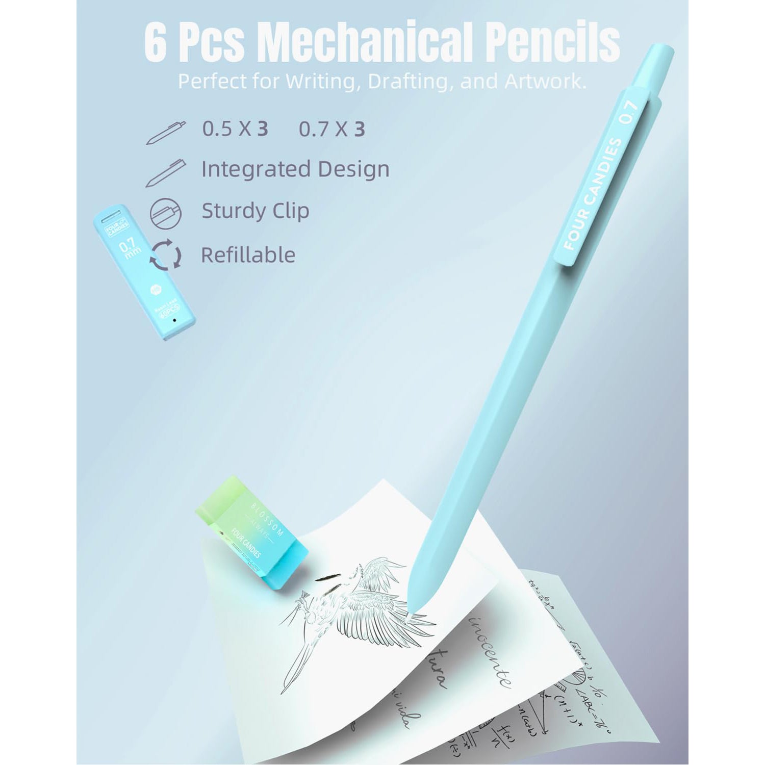 Four Candies 39 PCS, 12 Highlighters, 5 Black Gel Pens, 6 Mechanical Pencil Set 0.5 & 0.7 mm for Stationary College Essentials (Green)