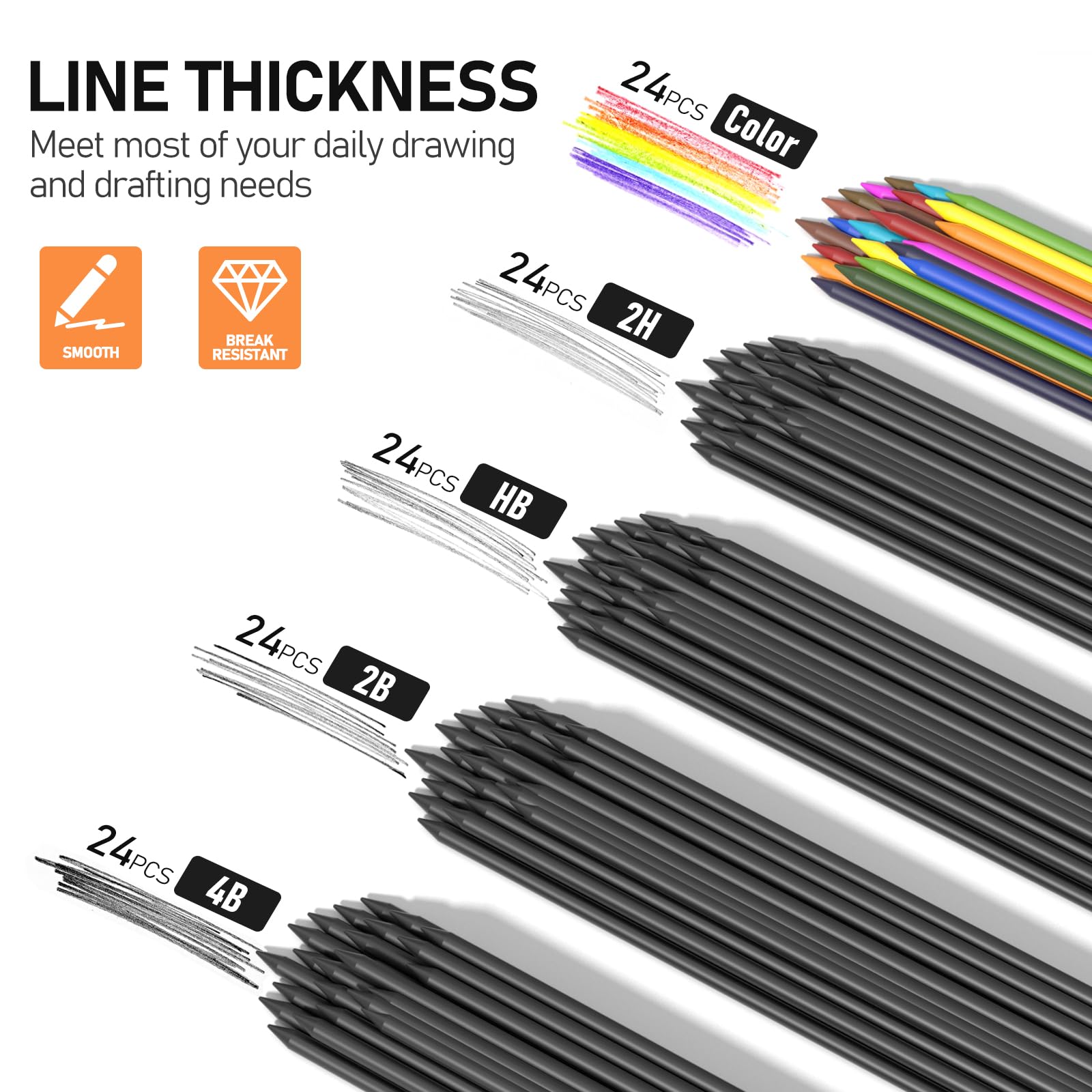 Four Candies 3PCS 2MM Mechanical Pencils with Case, Artist Lead Pencil Metal Lead Holder with Graphite Lead Refills, 4 Erasers, Sharpener, Drafting Pencil for Drawing, Sketching