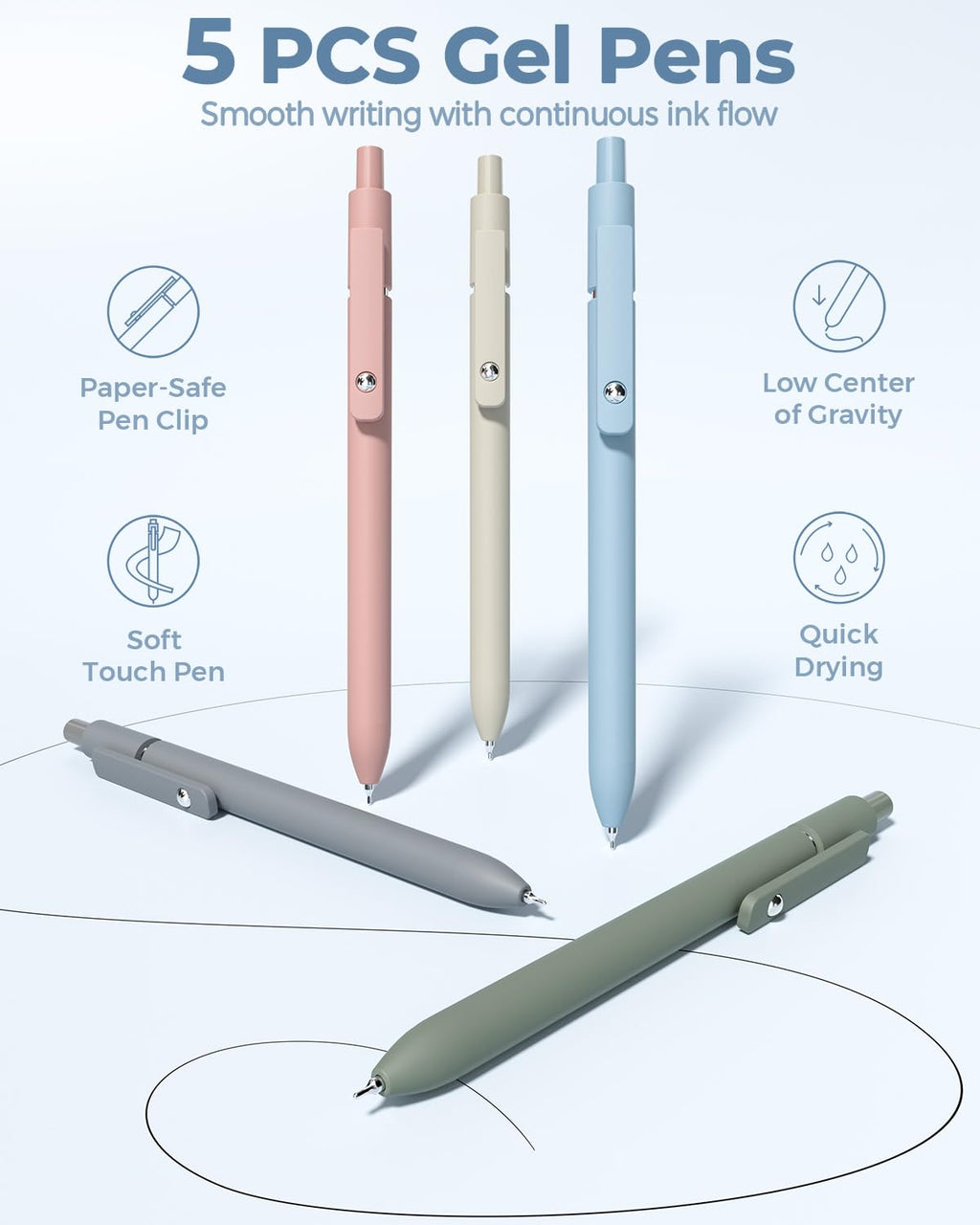 Four Candies 56 PCS Aesthetic Supplies with Cute Pencil Case, 6 Multicolor Pen, 12 Pastel Highlighters, 5 Gel Pens Black Ink, 9 Mechanical Pencils for Stationary Set Preppy Stuff (Blue)